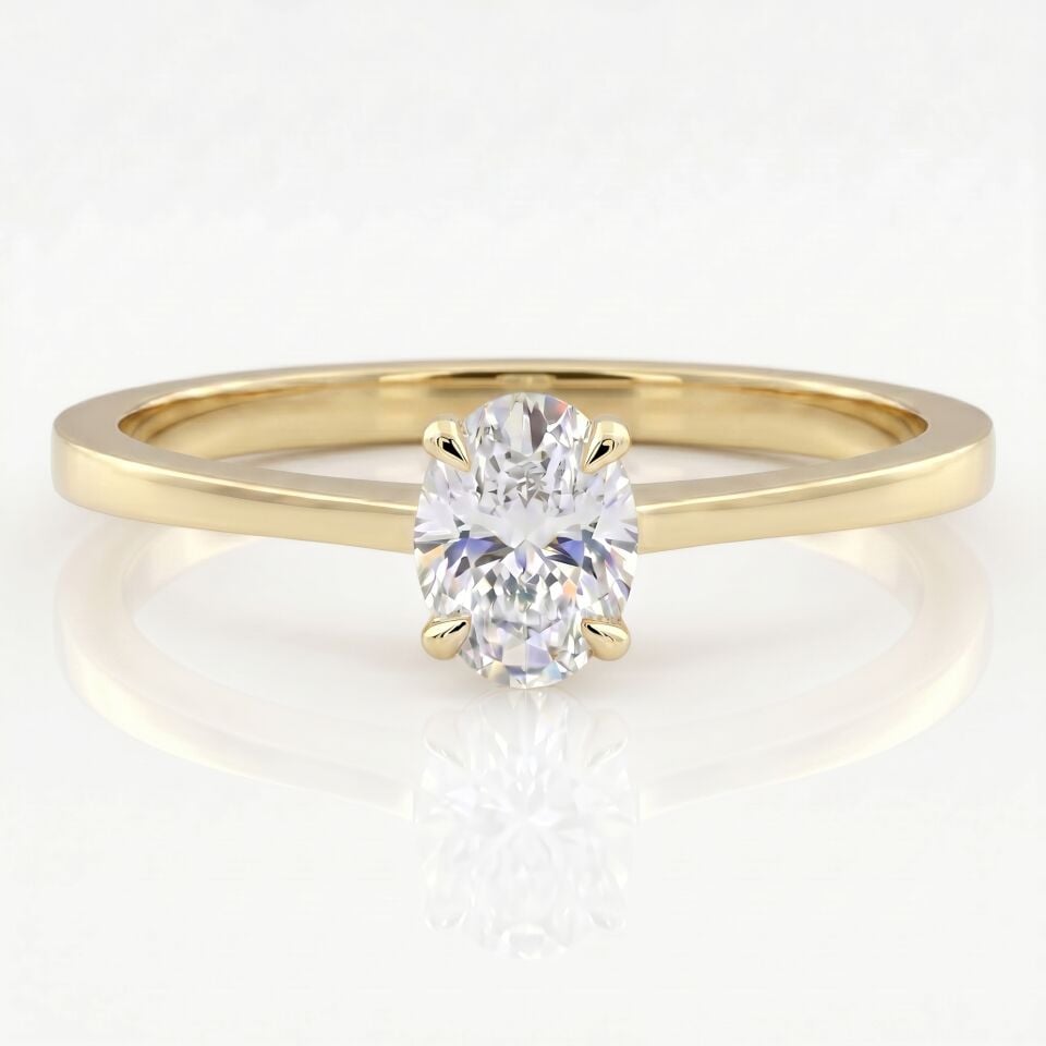 0.50 Carat E VS Lab Diamond Oval Solitaire Yellow Gold Ring
