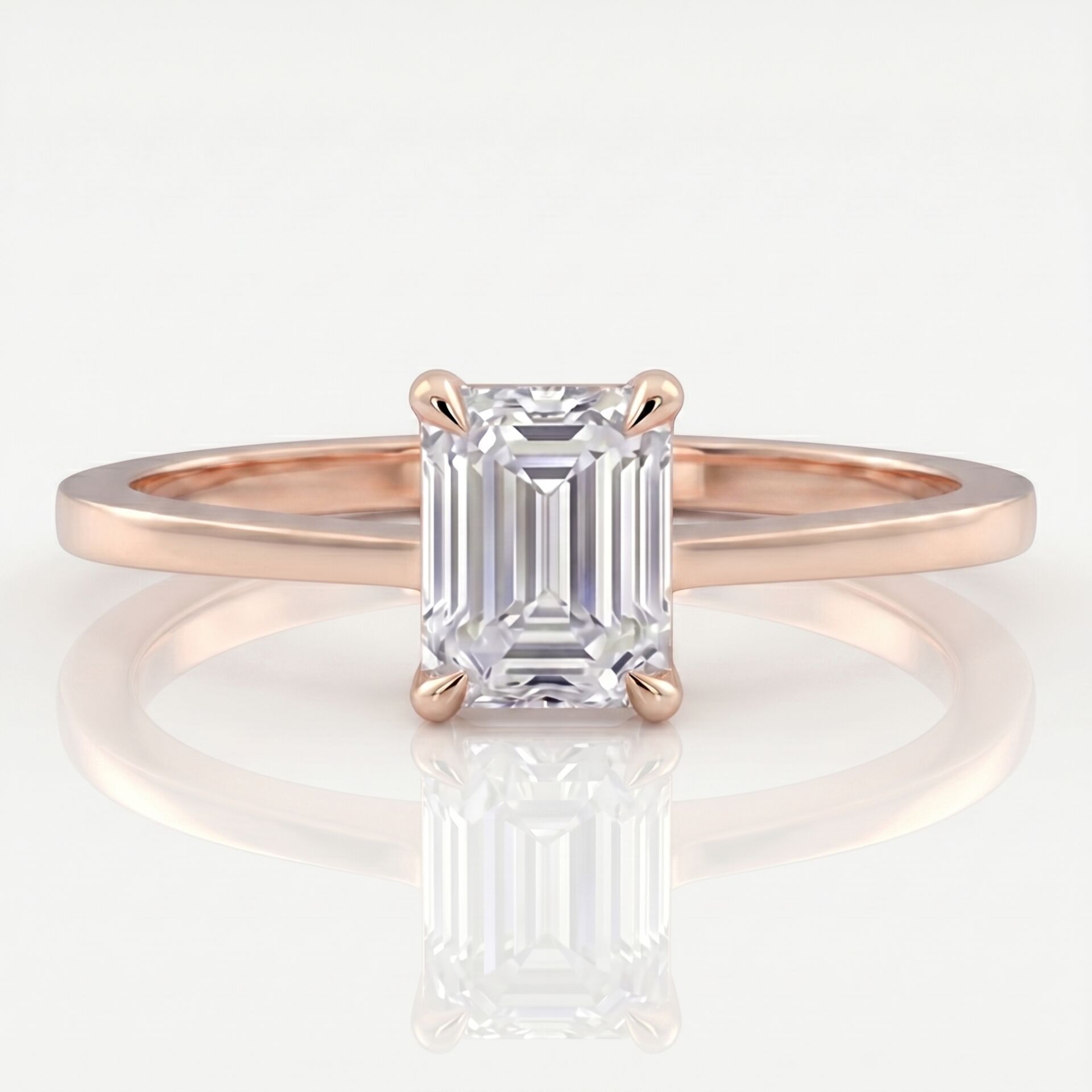 1.00 Karat E VS Laboratuvar Pırlanta Emerald Tektaş Rose Altın Yüzük