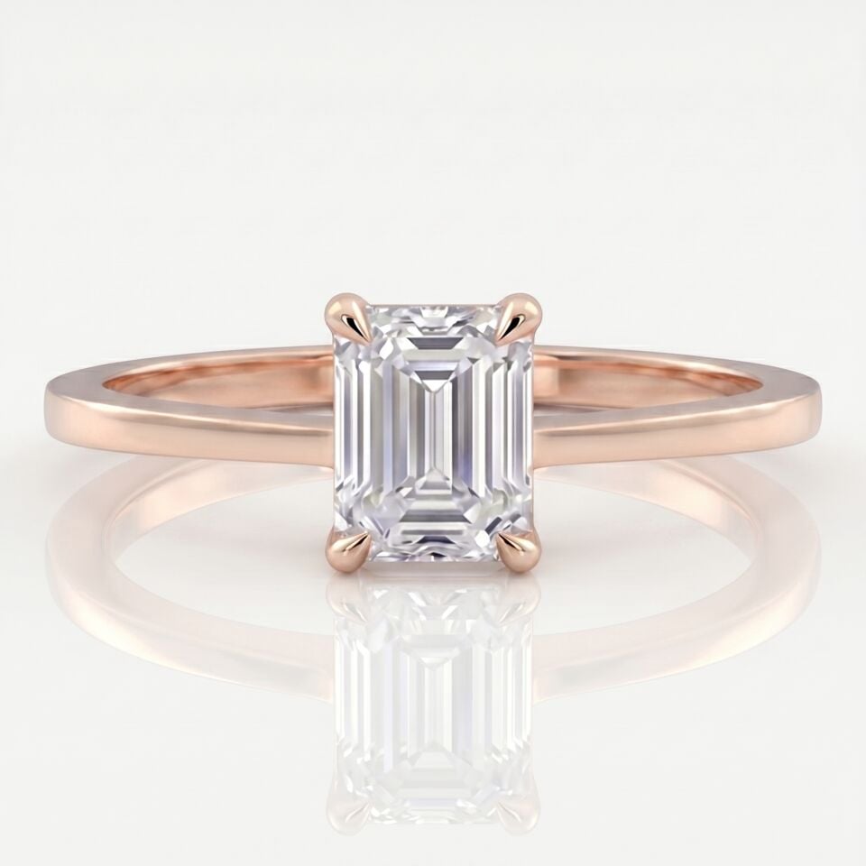 1.00 Carat E VS Lab Diamond Emerald Solitaire Rose Gold Ring