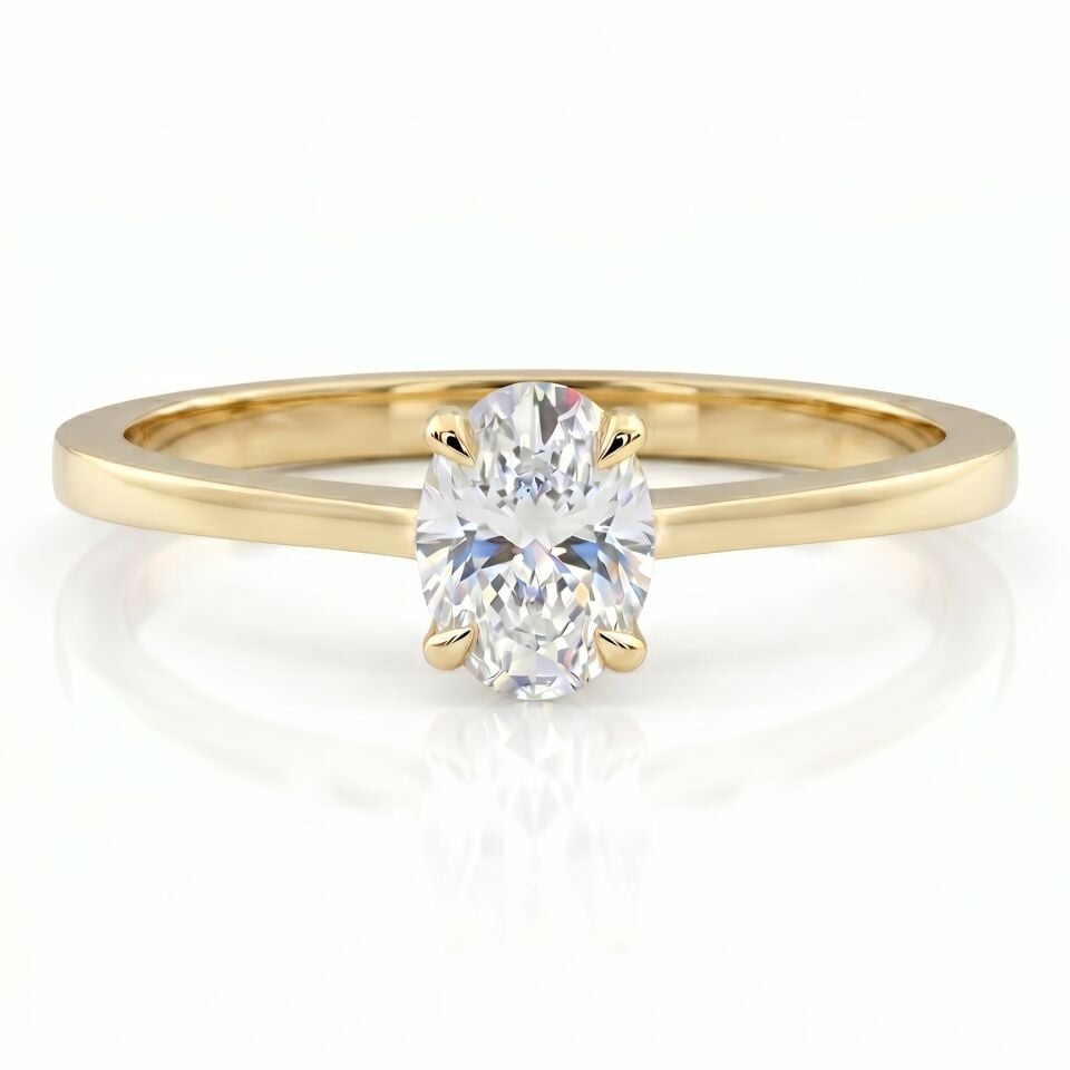 0.60 Carat D VS Lab. Diamond Oval Solitaire Yellow Gold Ring