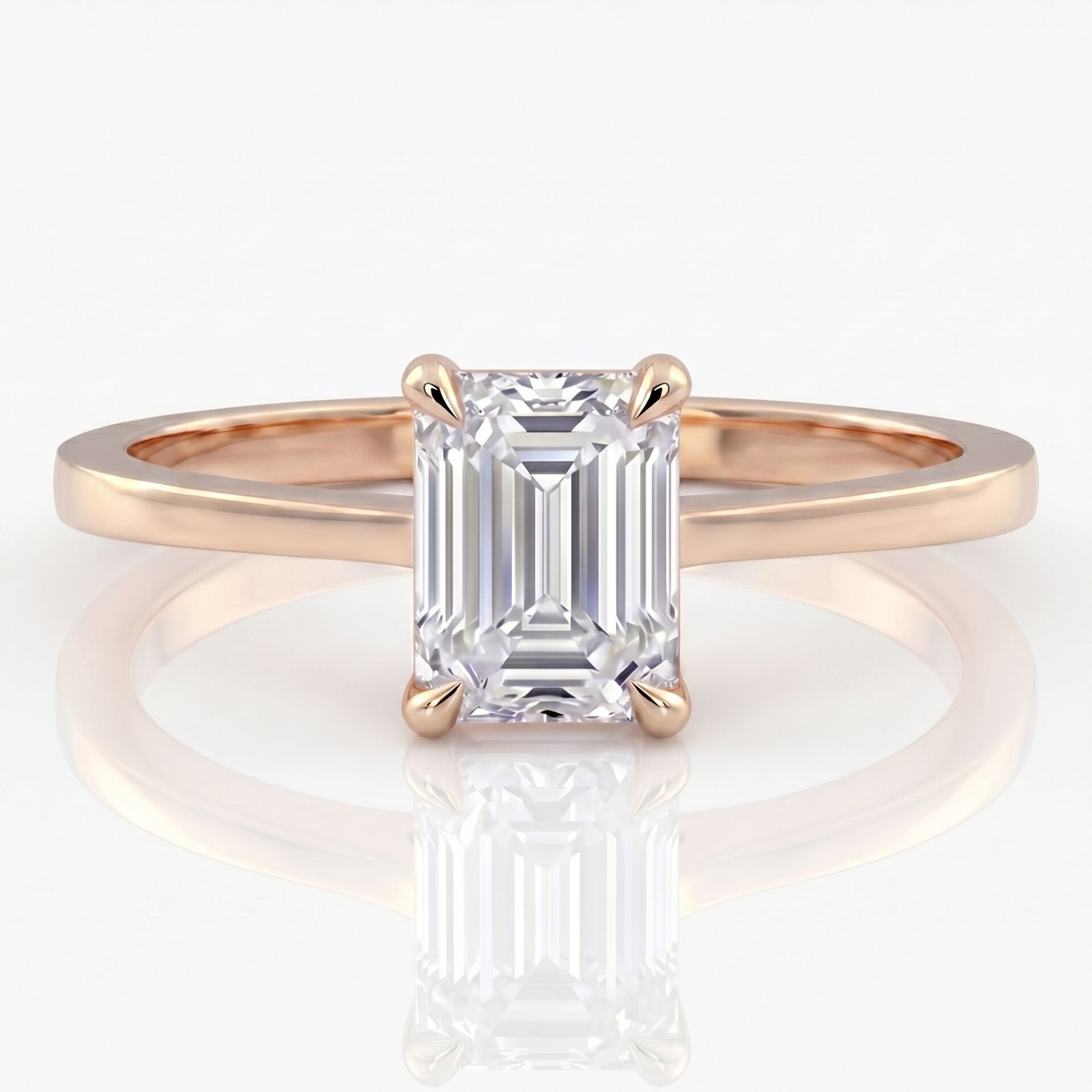 1.50 Carat D VS Lab Diamond Emerald Solitaire Rose Gold Ring