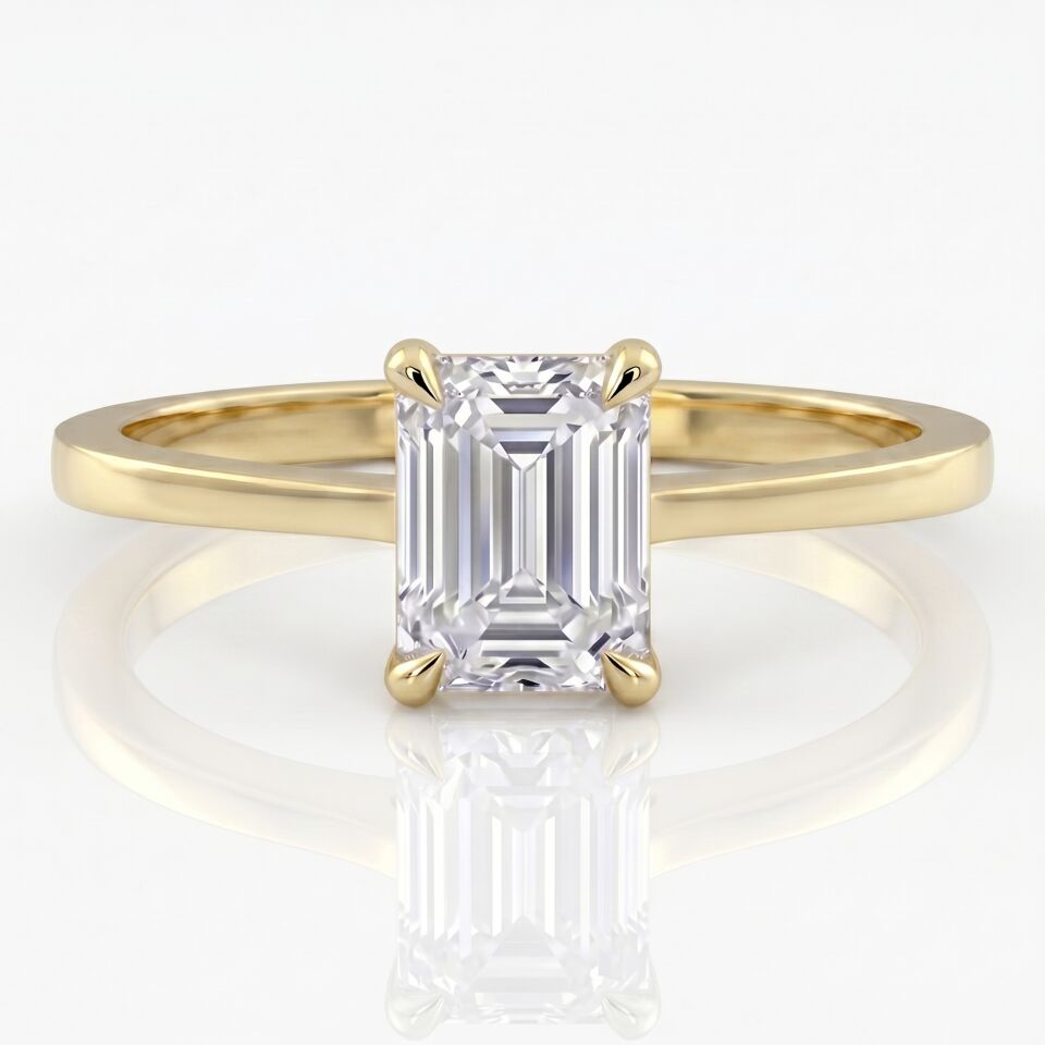 1.50 Carat D VS Lab Diamond Emerald Solitaire Yellow Gold Ring