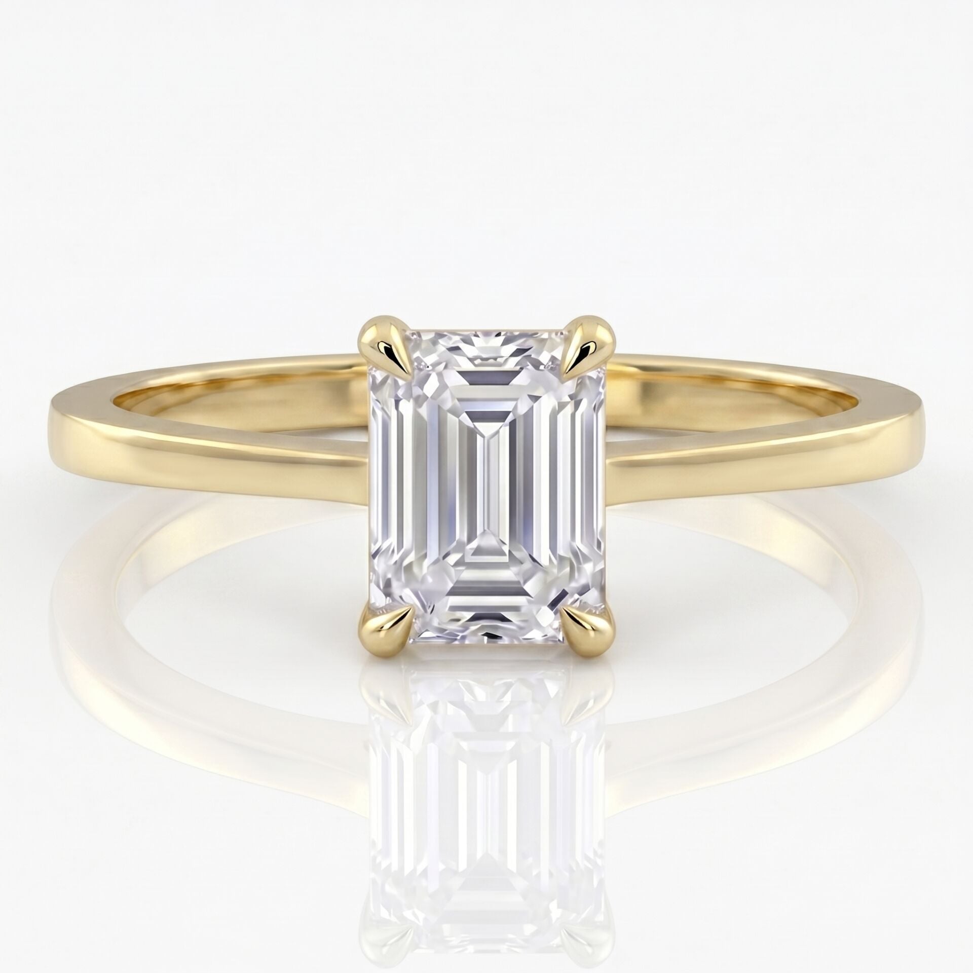 1.50 Karat E VS Laboratuvar Pırlanta Emerald Tektaş Sarı Altın Yüzük