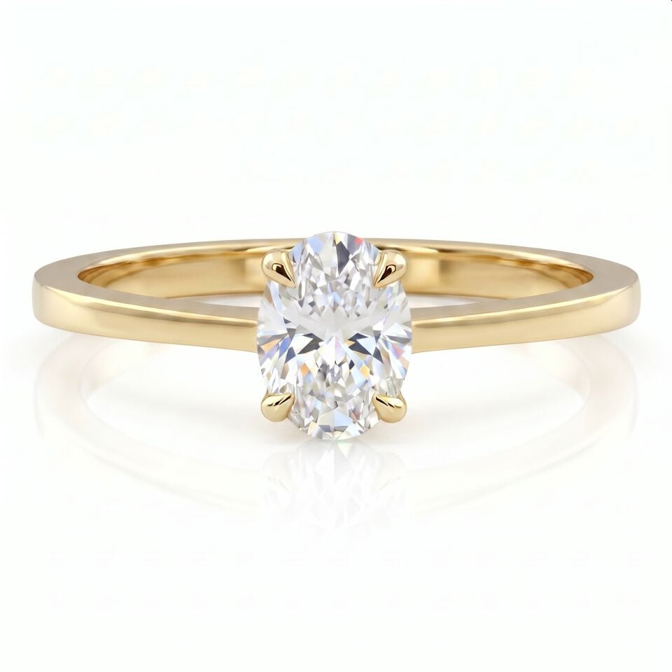 0.70 Carat E VS Lab Diamond Oval Solitaire Yellow Gold Ring