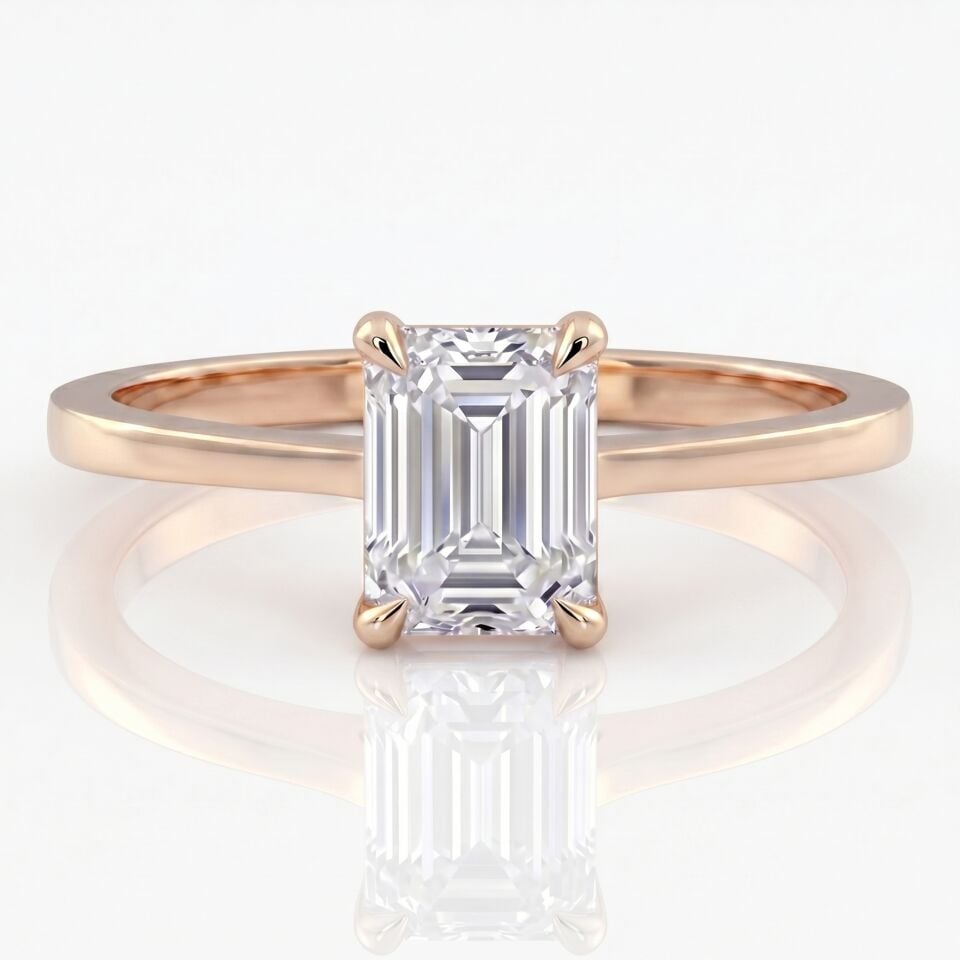 1.50 Carat E VS Lab Diamond Emerald Solitaire Rose Gold Ring