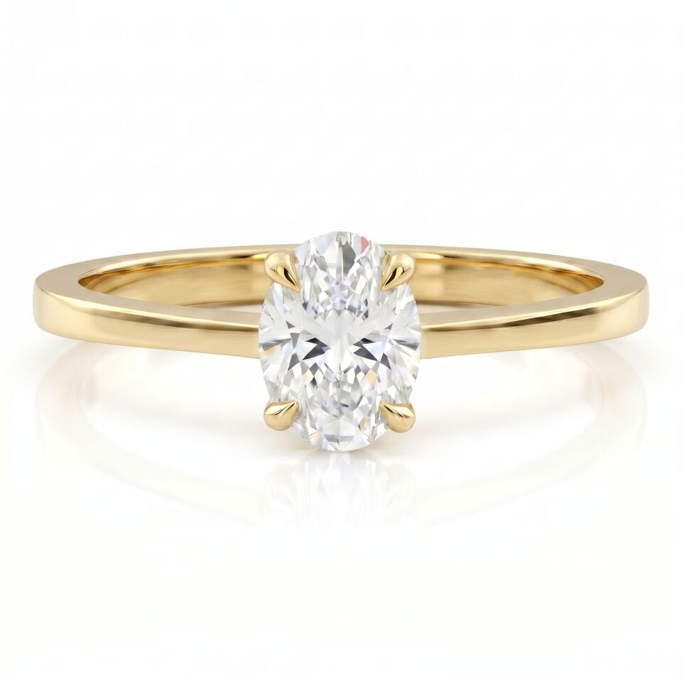 0.80 Carat D VS Lab. Diamond Oval Solitaire Yellow Gold Ring