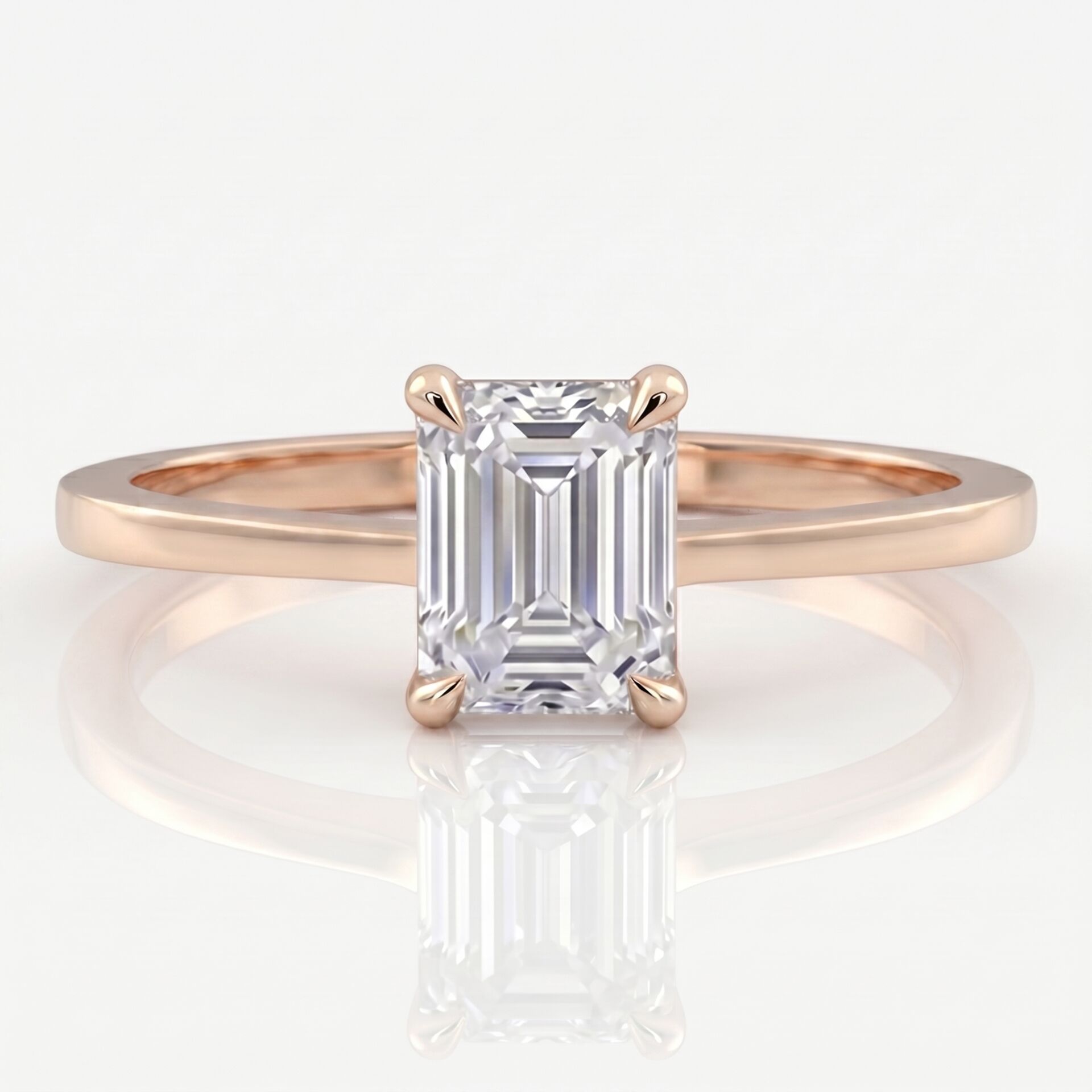 2.00 Carat D VS Lab Diamond Emerald Solitaire Rose Gold Ring