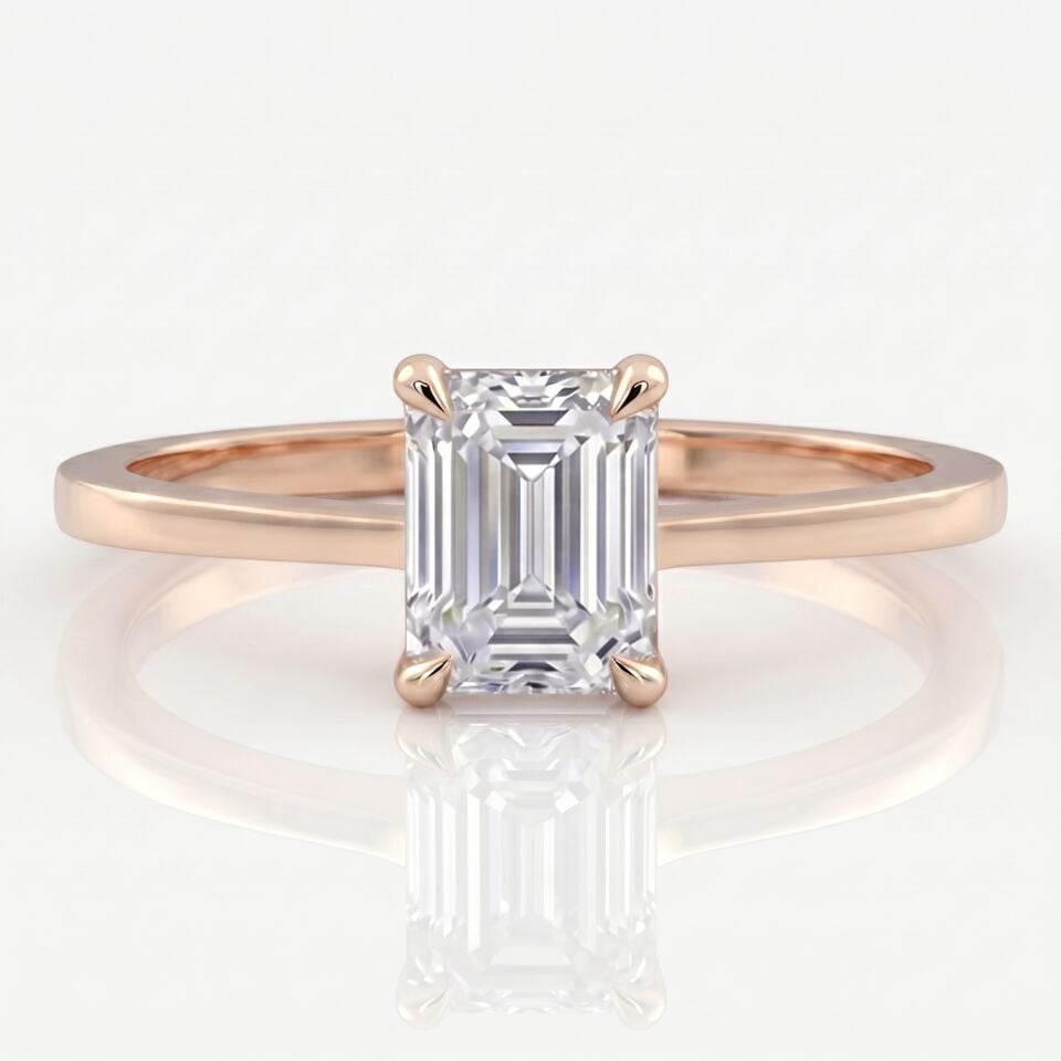 2.00 Carat D VS Lab Diamond Emerald Solitaire Rose Gold Ring