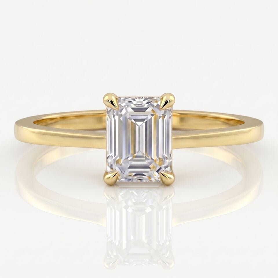 2.00 Carat D VS Lab. Diamond Emerald Solitaire Yellow Gold Ring