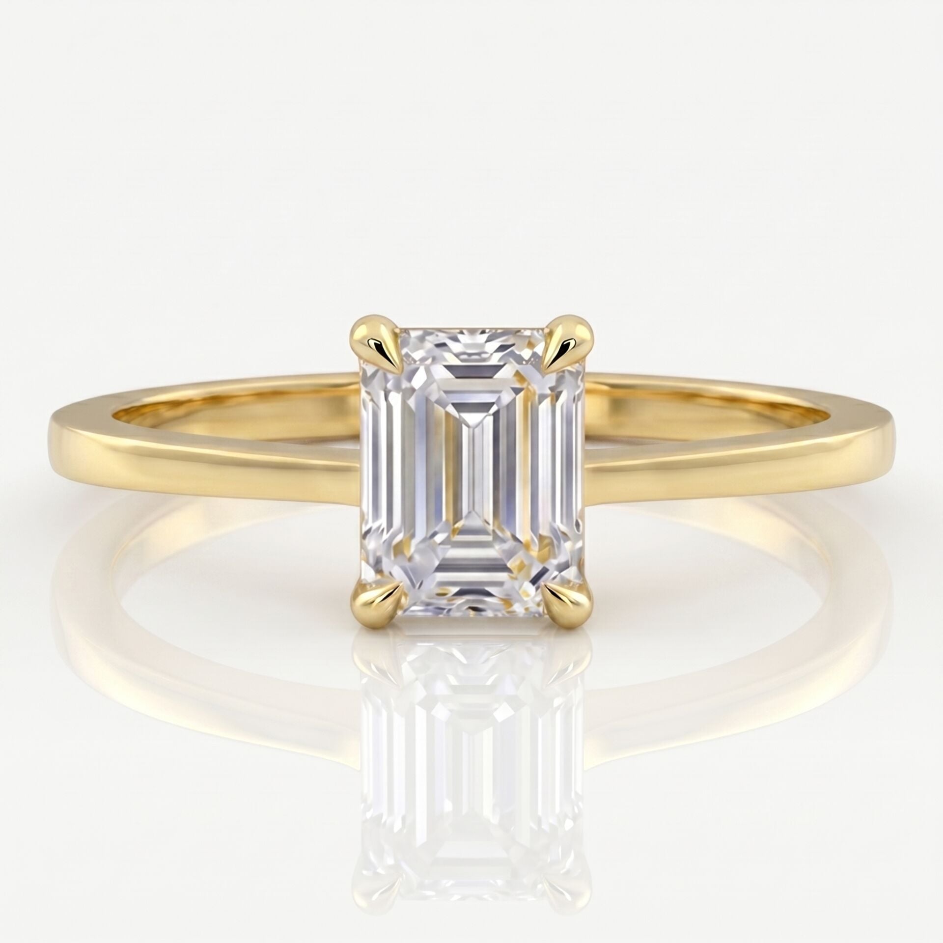2.00 Carat E VS Lab Diamond Emerald Solitaire Yellow Gold Ring