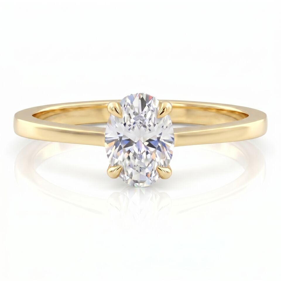 0.90 Carat E VS Lab Diamond Oval Solitaire Yellow Gold Ring