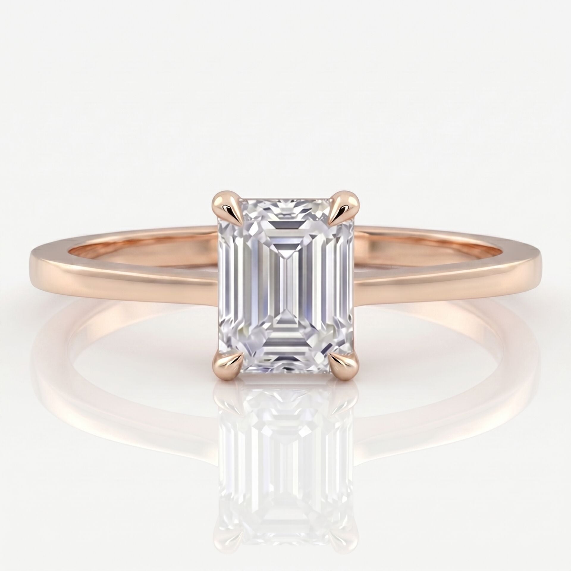 2.00 Carat E VS Lab Diamond Emerald Solitaire Rose Gold Ring