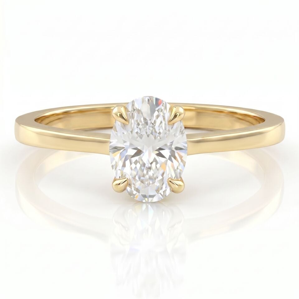 1.00 Carat D VS Lab Diamond Oval Solitaire Yellow Gold Ring