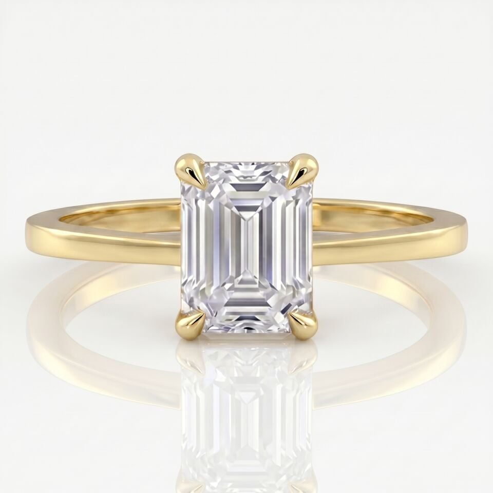 3.00 Carat D VS Lab Diamond Emerald Solitaire Yellow Gold Ring