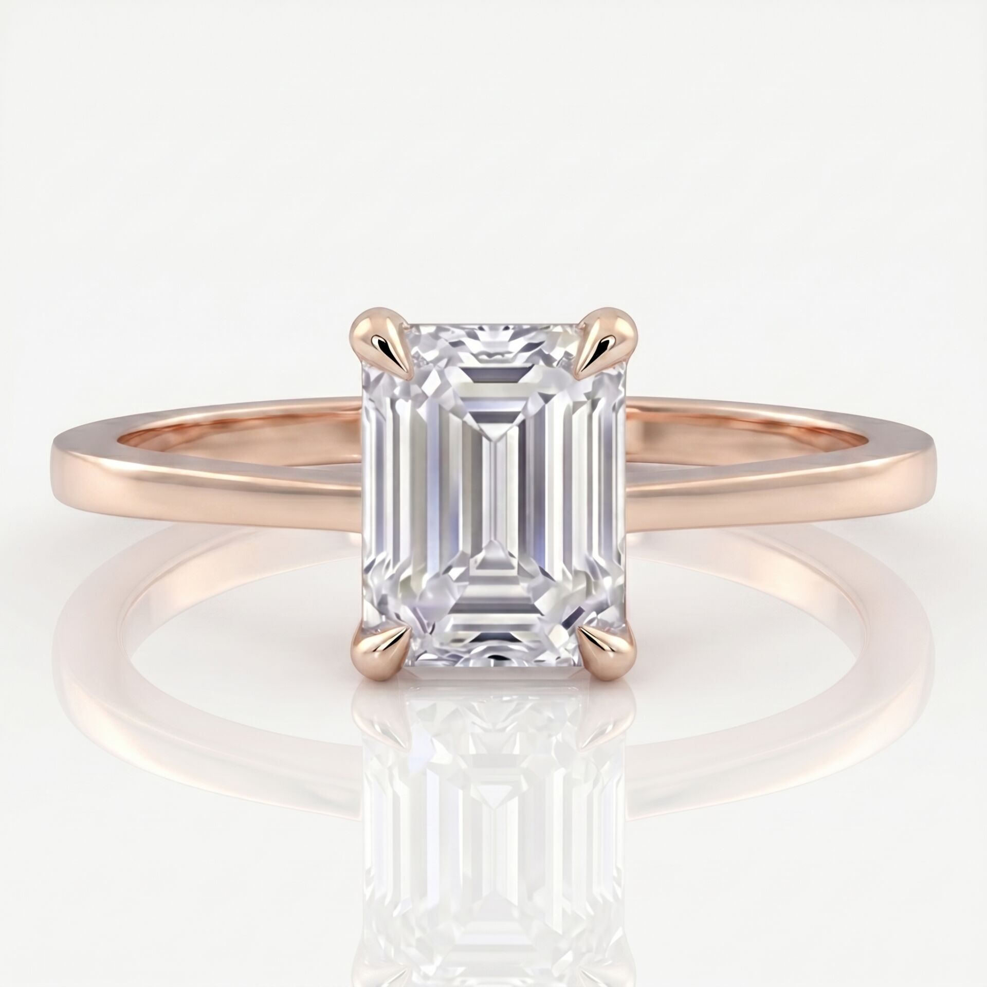 3.00 Carat D VS Lab Diamond Emerald Solitaire Rose Gold Ring