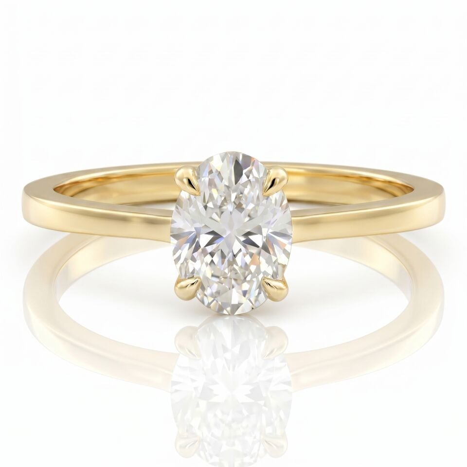 1.50 Carat D VS Lab. Diamond Oval Solitaire Yellow Gold Ring