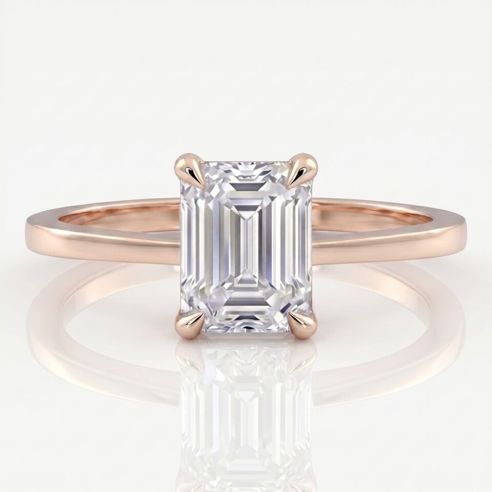 3.00 Carat E VS Lab Diamond Emerald Solitaire Rose Gold Ring