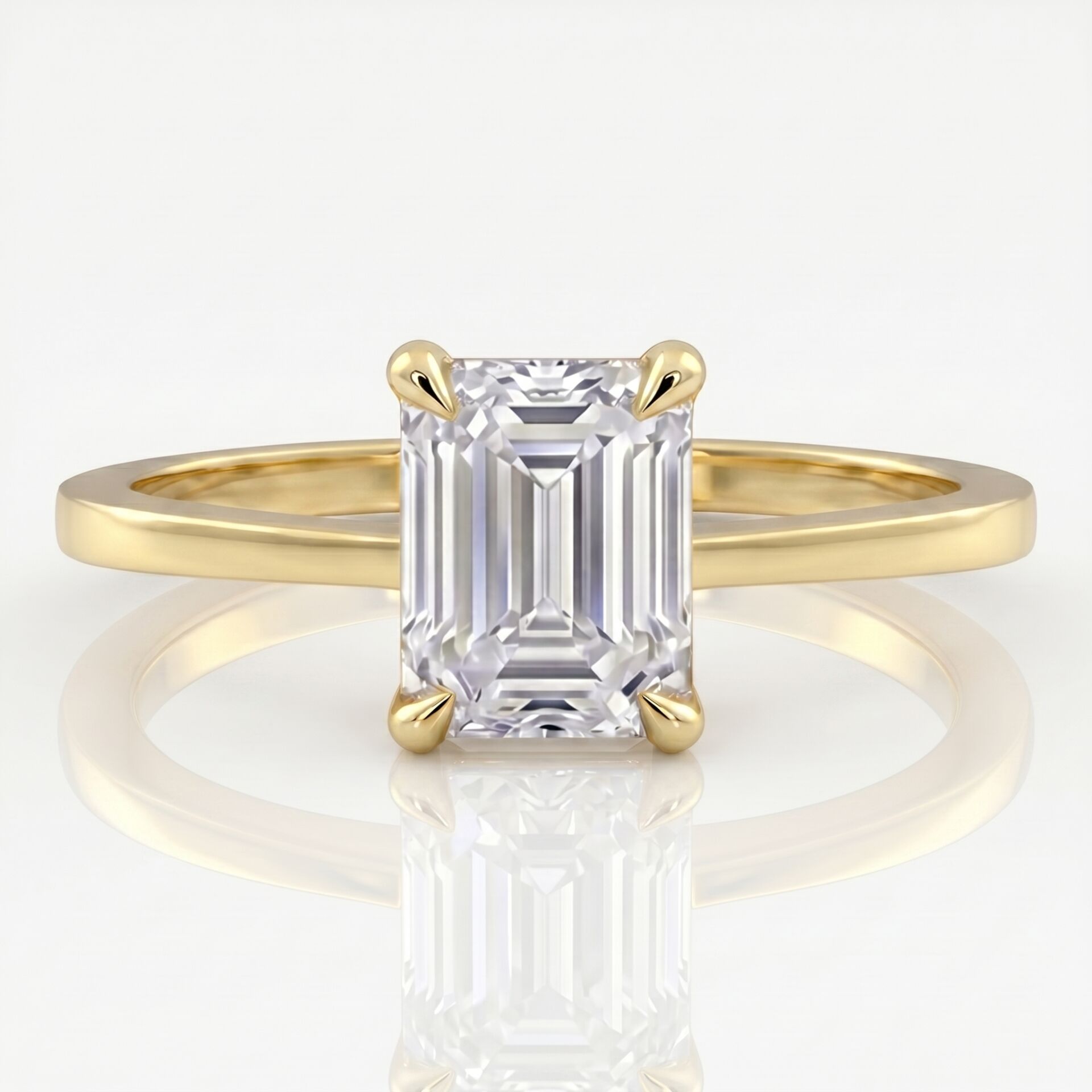 3.00 Carat E VS Lab Diamond Emerald Solitaire Yellow Gold Ring