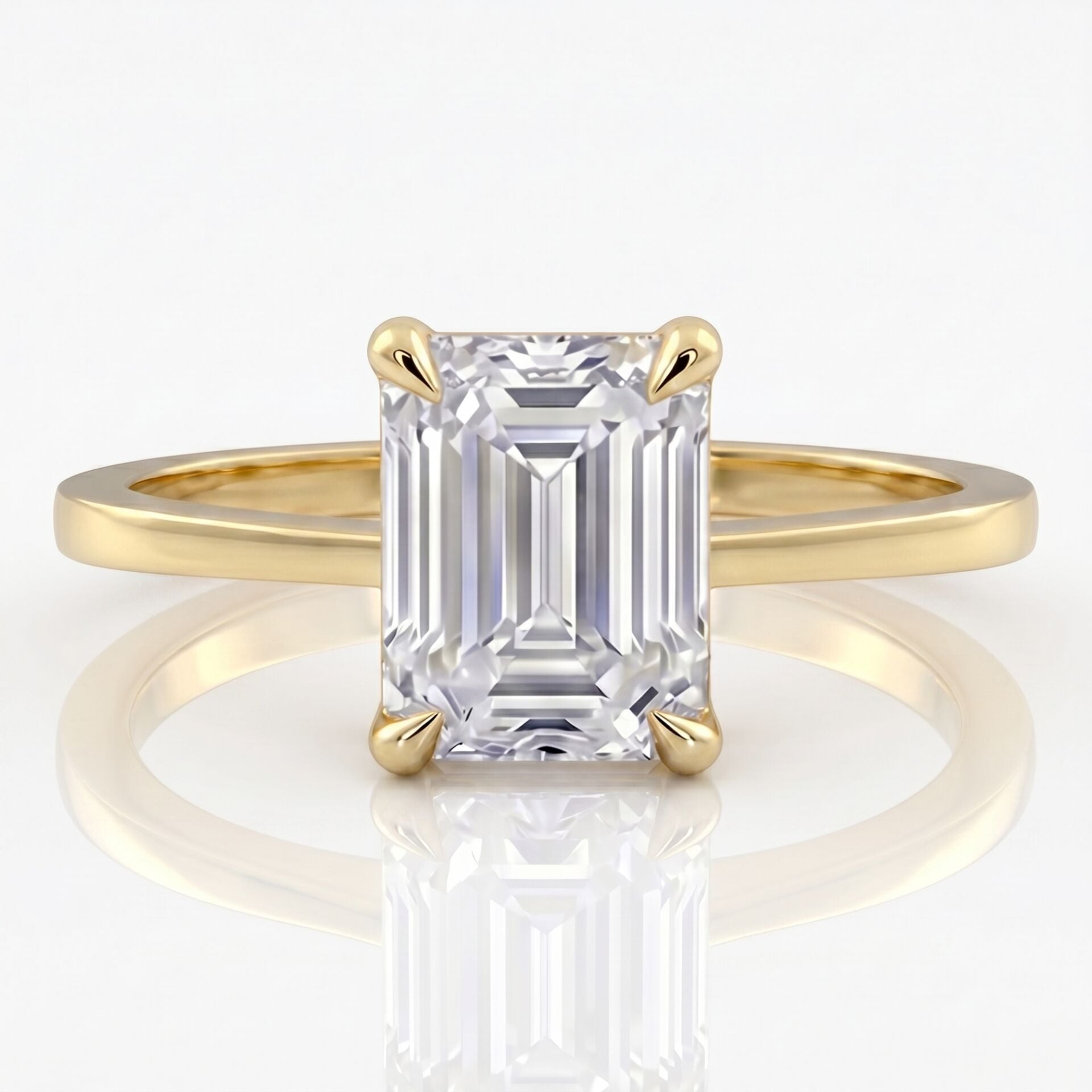 4.00 Carat D VS Lab Diamond Emerald Solitaire Yellow Gold Ring