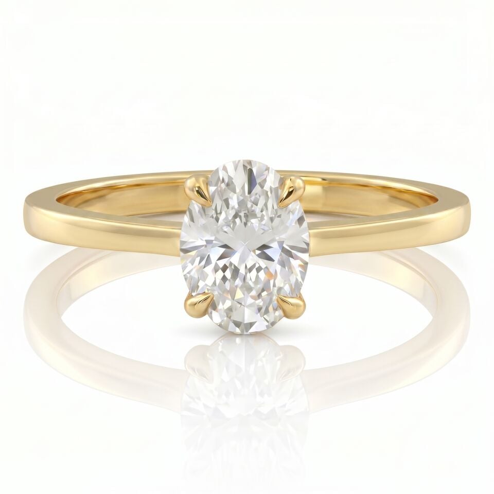 2.00 Carat E VS Lab Diamond Oval Solitaire Yellow Gold Ring