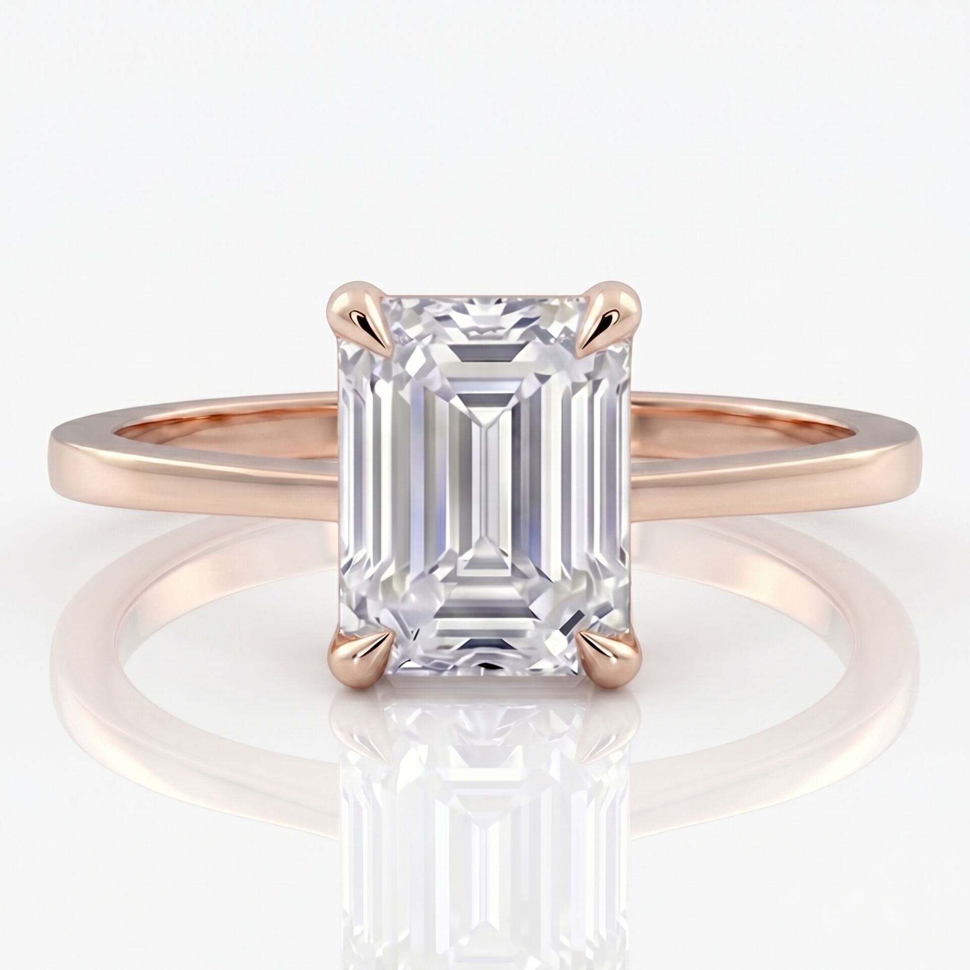 4.00 Carat D VS Lab Diamond Emerald Solitaire Rose Gold Ring