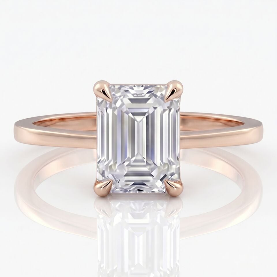 4.00 Carat D VS Lab Diamond Emerald Solitaire Rose Gold Ring