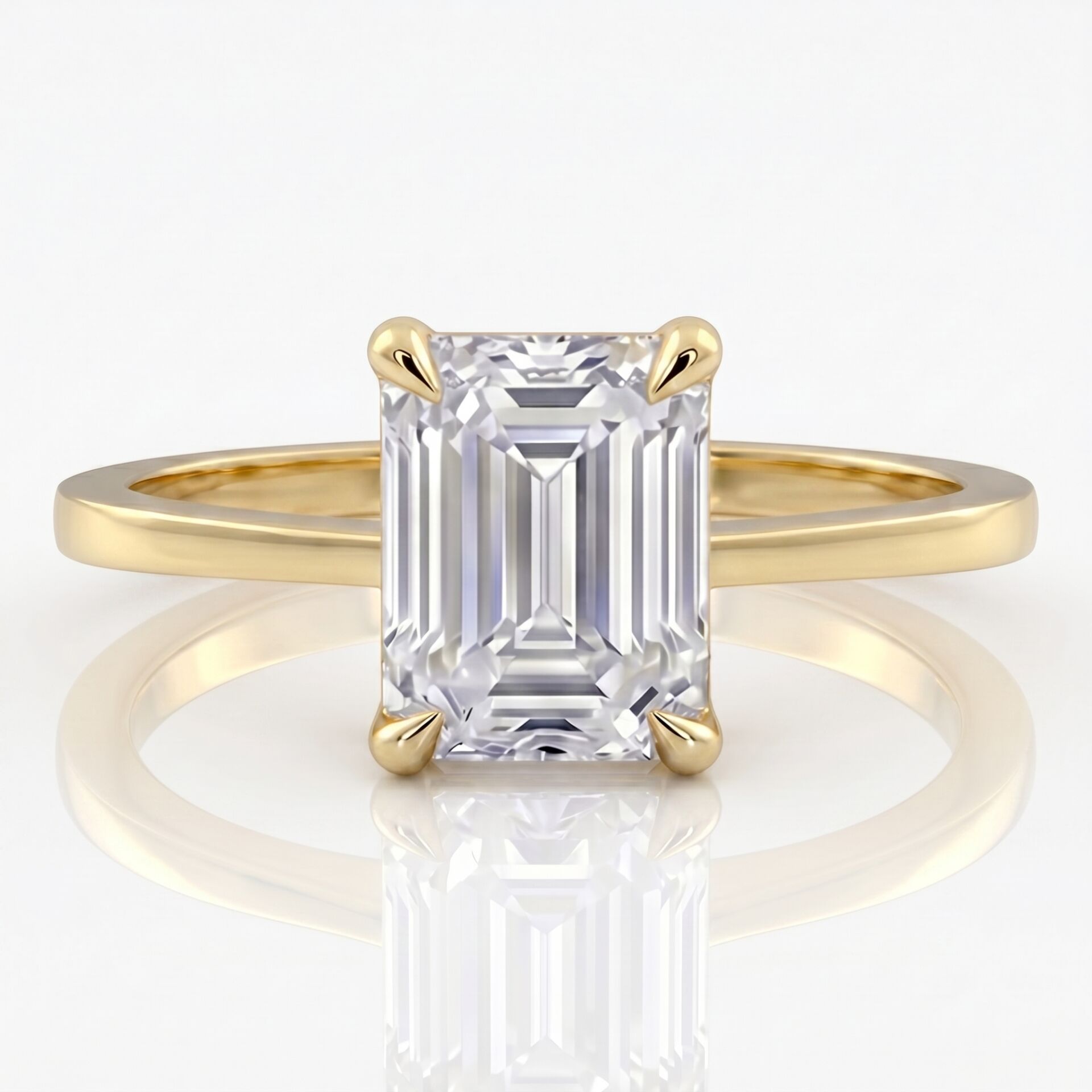 4.00 Carat E VS Lab Diamond Emerald Solitaire Yellow Gold Ring