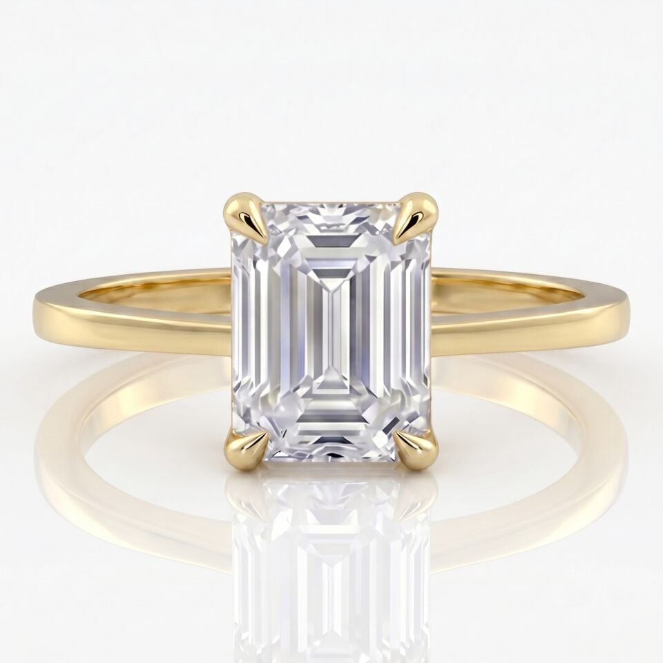 4.00 Carat E VS Lab Diamond Emerald Solitaire Yellow Gold Ring