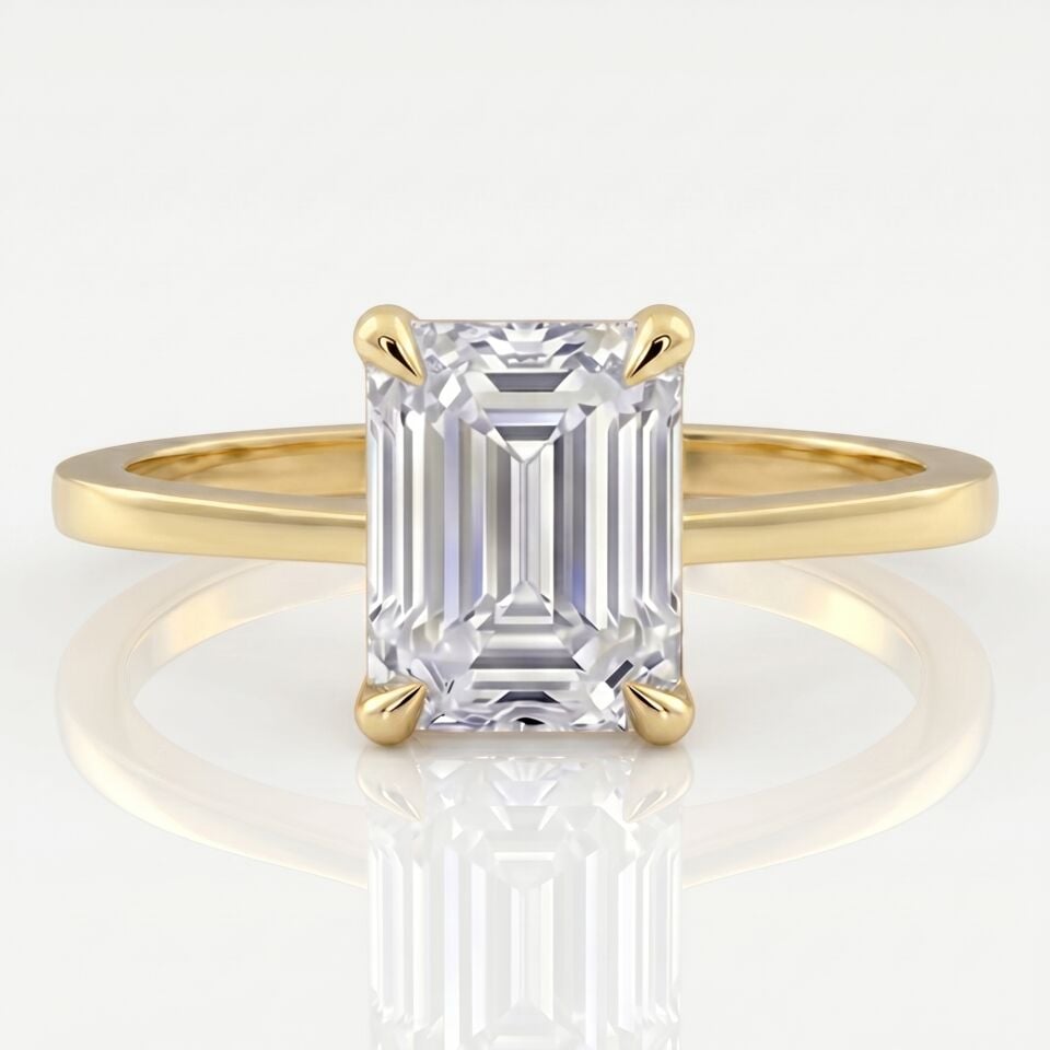 5.00 Carat D VS1 Lab Diamond Emerald Solitaire Yellow Gold Ring