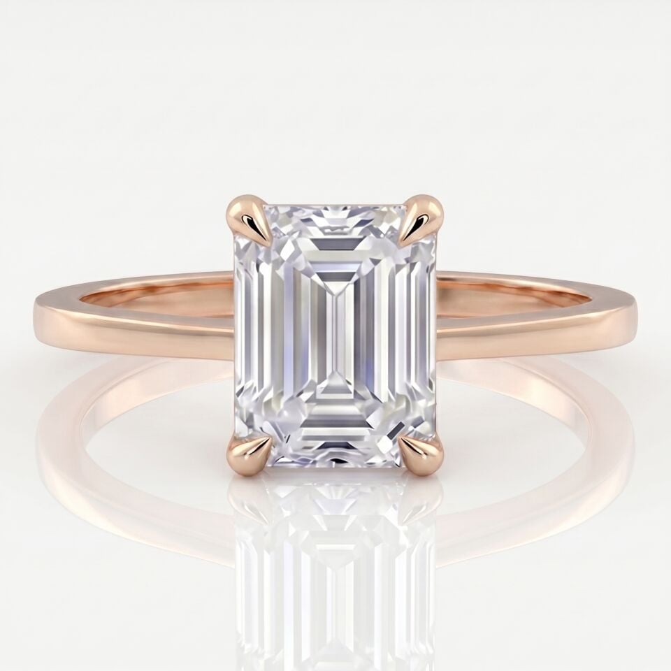 5.00 Carat D VS1 Lab Diamond Emerald Solitaire Rose Gold Ring