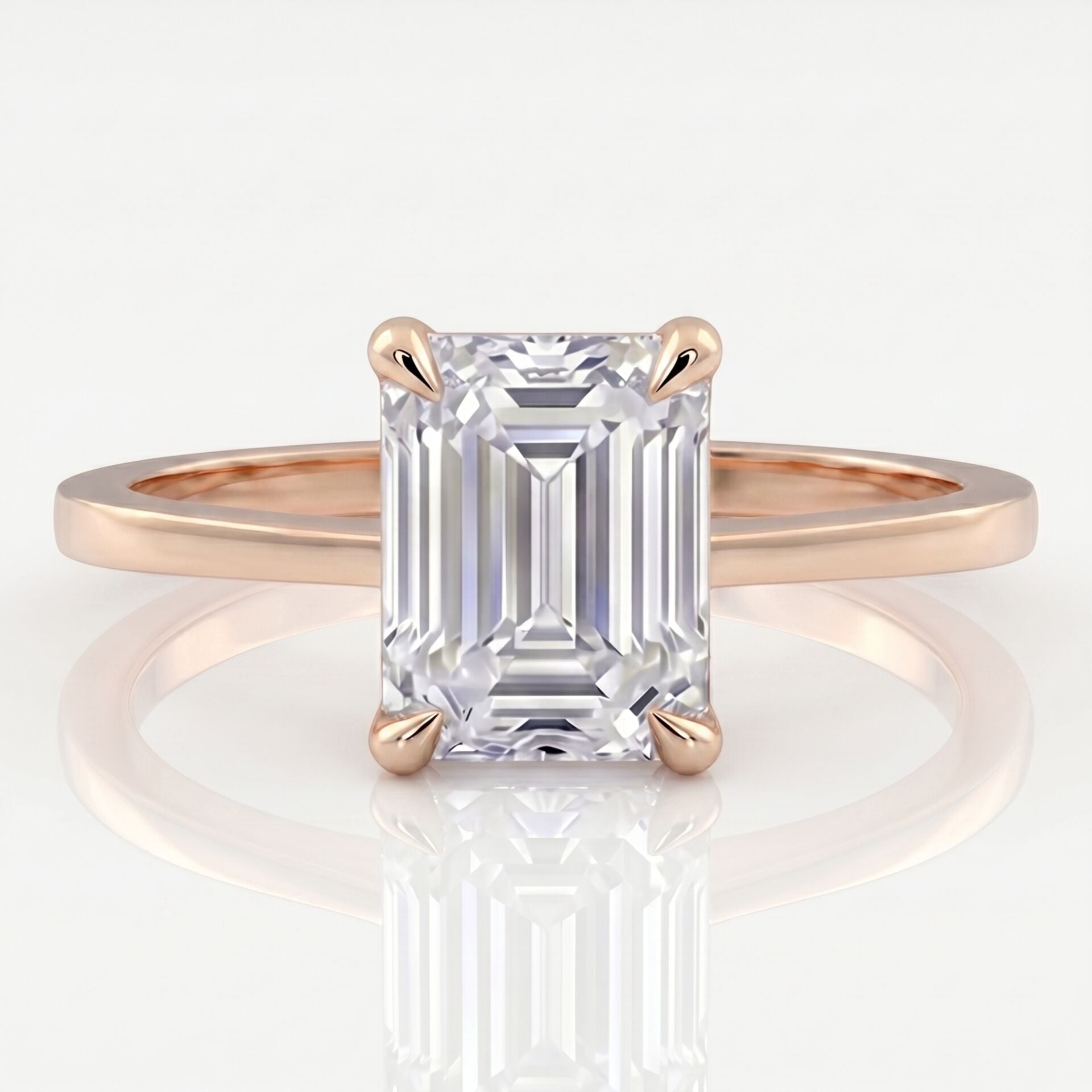 5.00 Karat E VS Laboratuvar Pırlanta Emerald Tektaş Rose Altın Yüzük