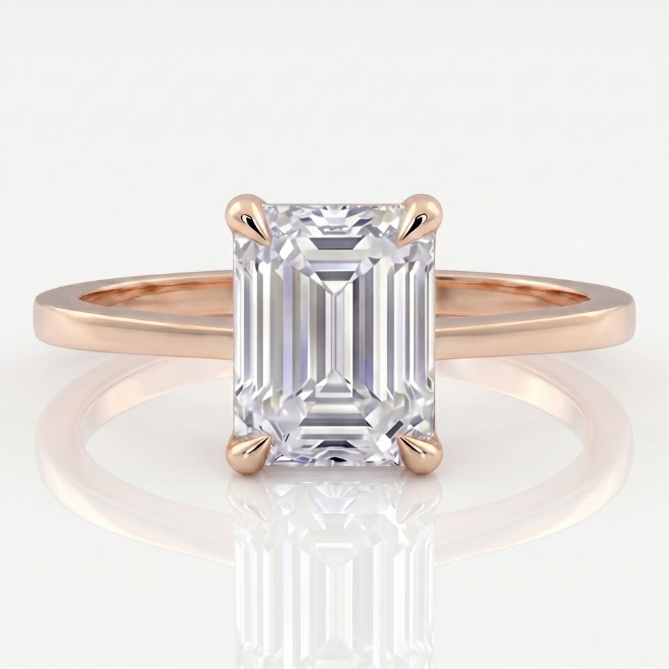5.00 Carat E VS Lab Diamond Emerald Solitaire Rose Gold Ring