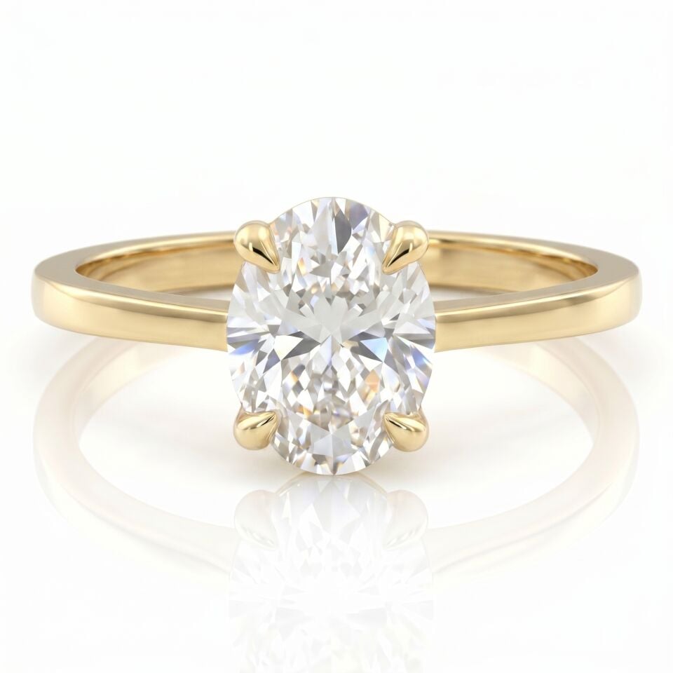 5.00 Carat E VS Lab Diamond Oval Solitaire Yellow Gold Ring