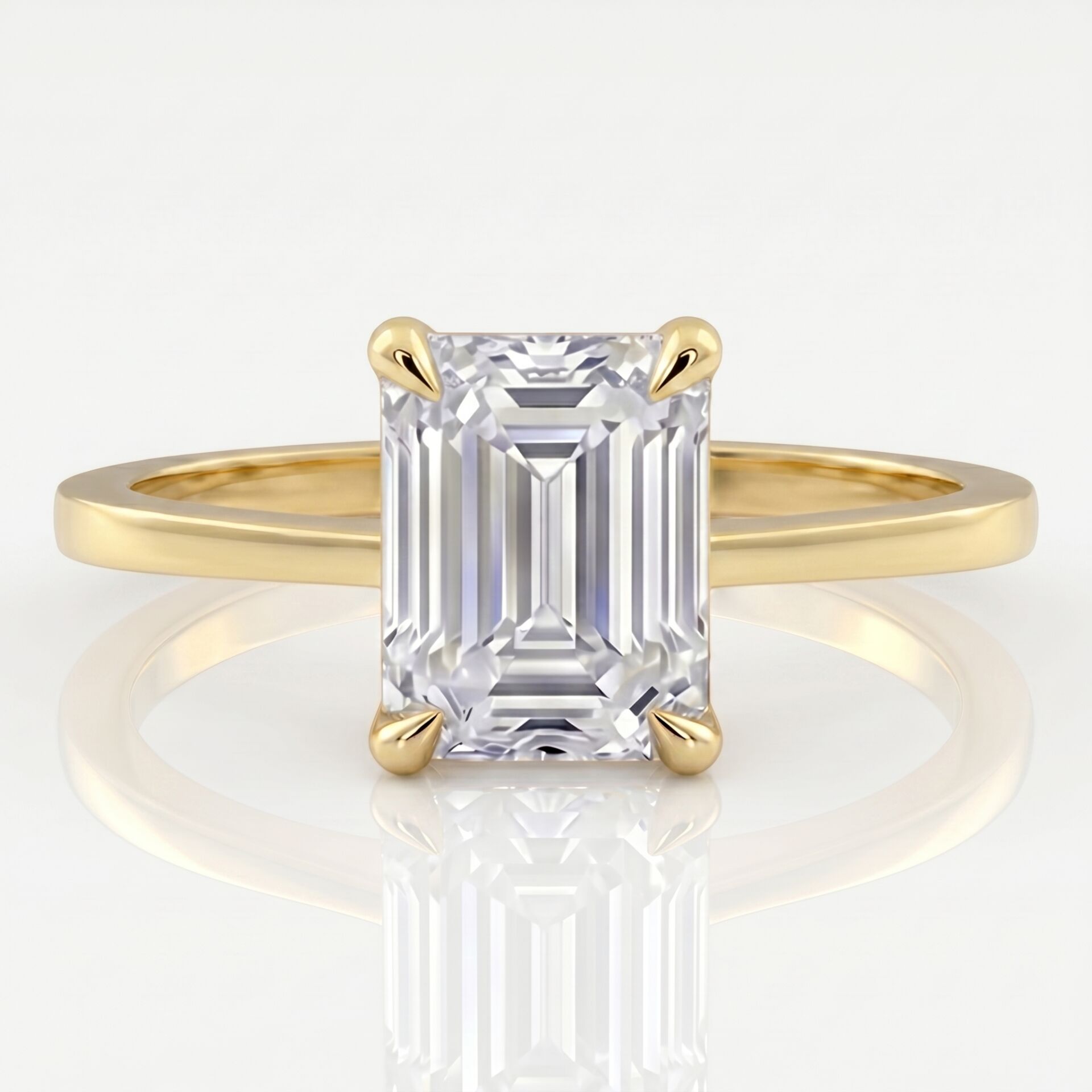 5.00 Karat E VS Laboratuvar Pırlanta Emerald Tektaş Sarı Altın Yüzük