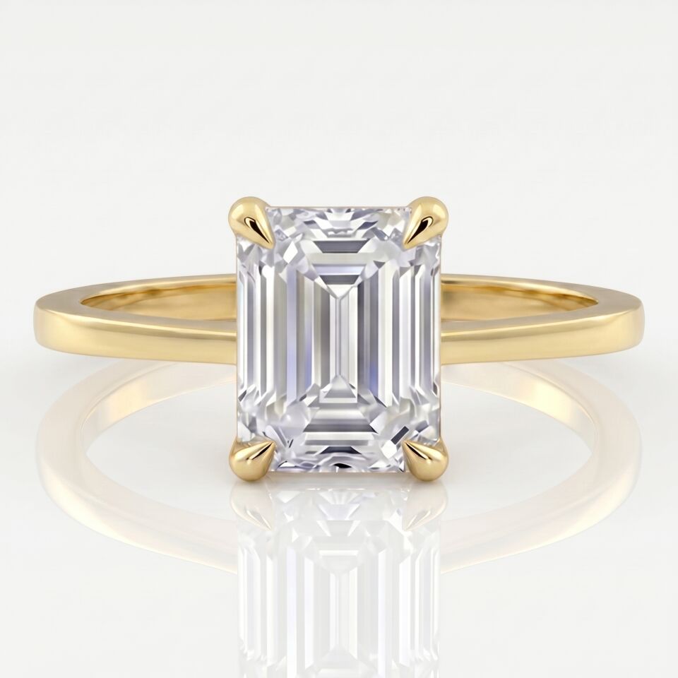 5.00 Carat E VS Lab Diamond Emerald Solitaire Yellow Gold Ring