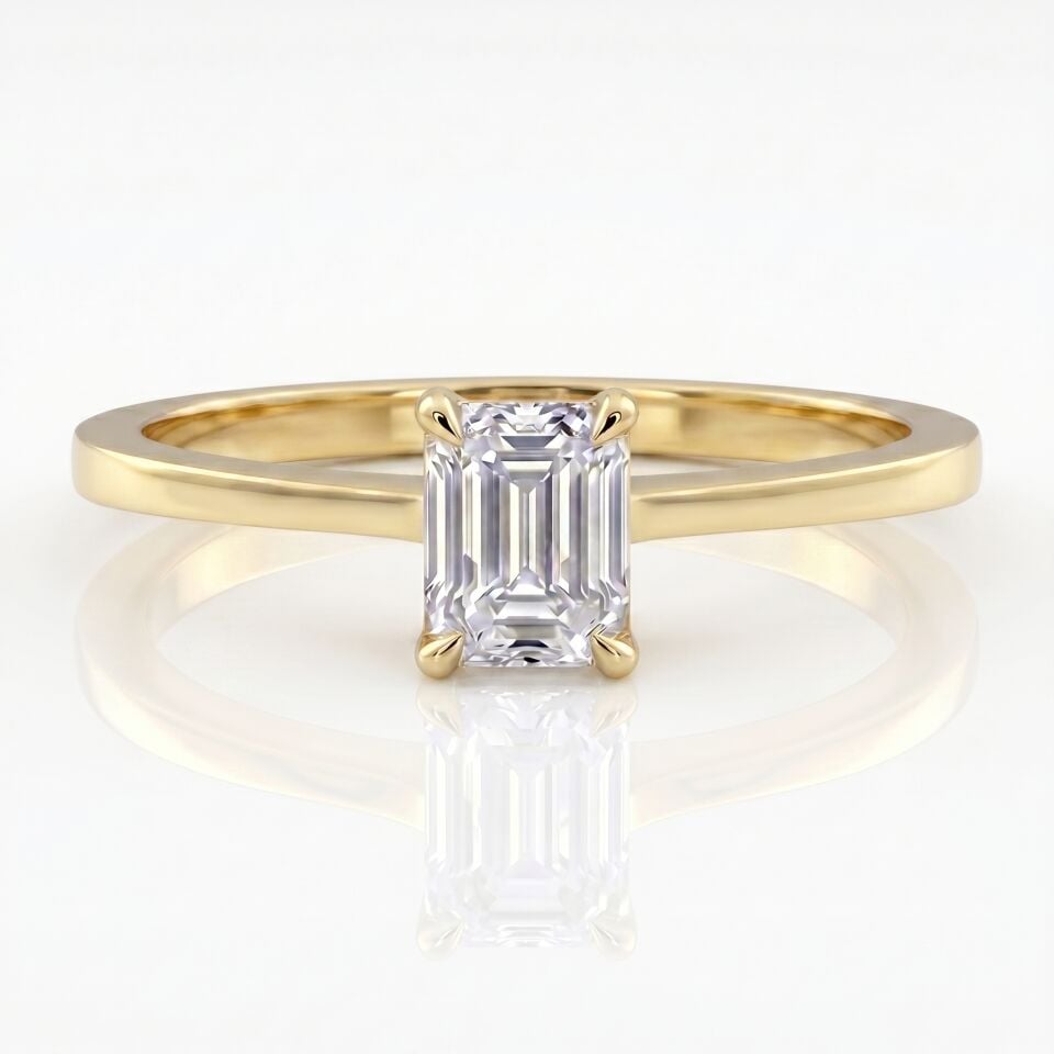 0.40 Carat D VS Lab Diamond Emerald Solitaire Yellow Gold Ring