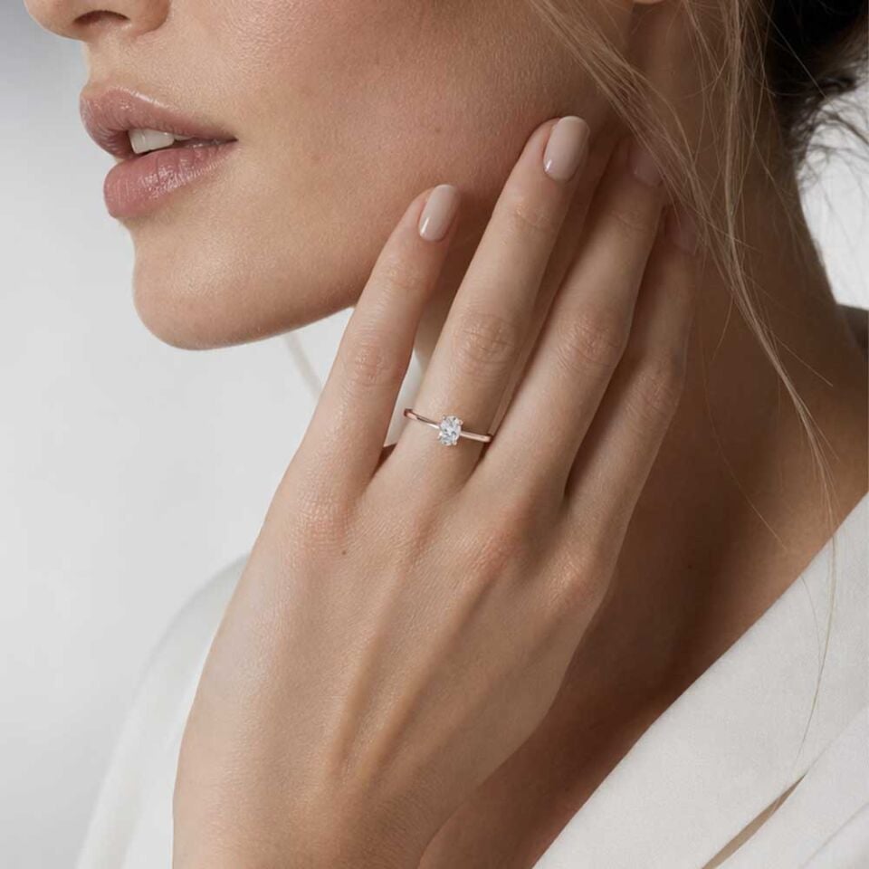 0.40 Carat E VS Lab Diamond Oval Solitaire Rose Gold Ring