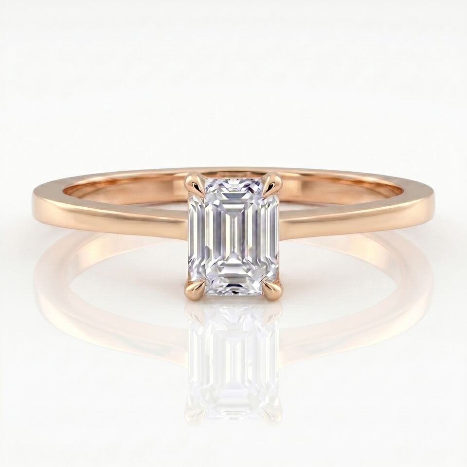 0.40 Carat D VS Lab Diamond Emerald Solitaire Rose Gold Ring