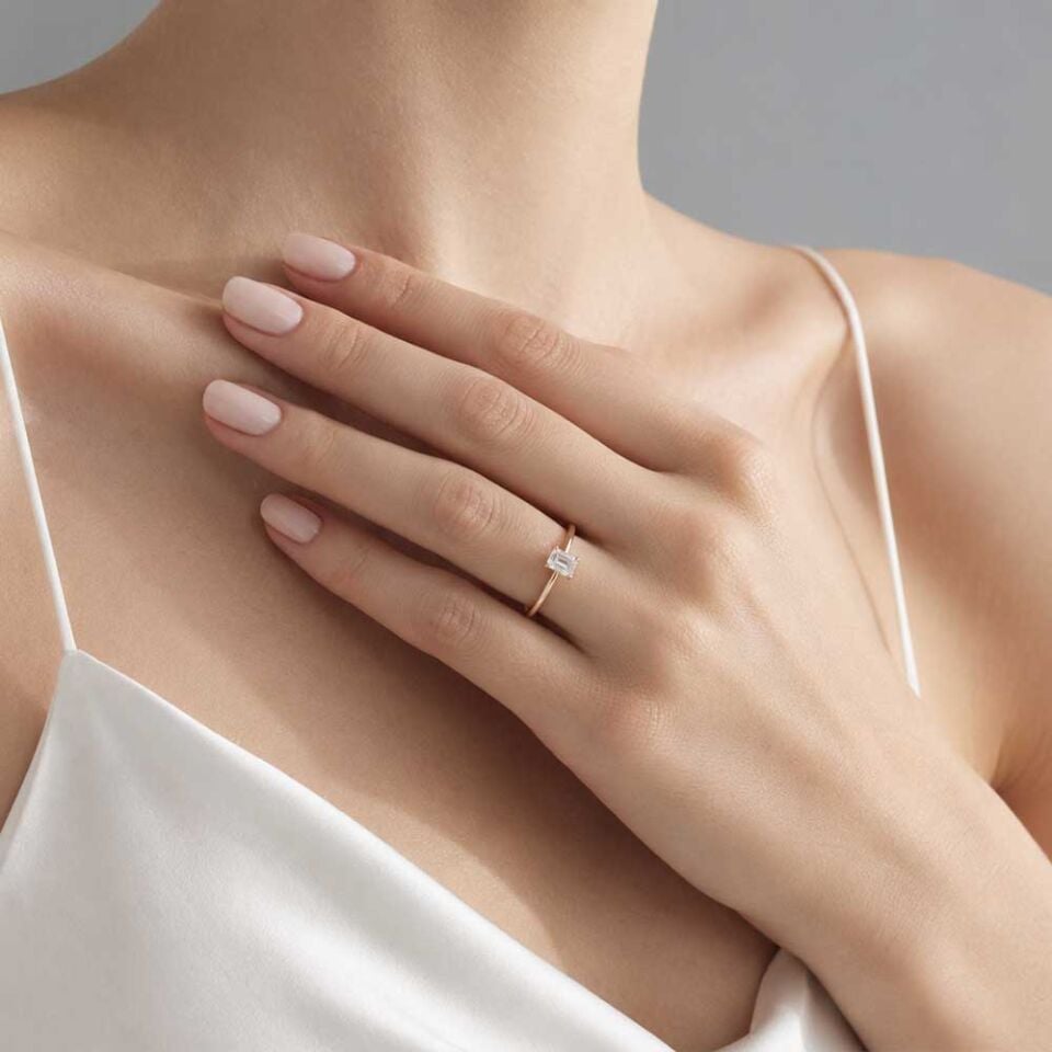 0.40 Carat D VS Lab Diamond Emerald Solitaire Rose Gold Ring