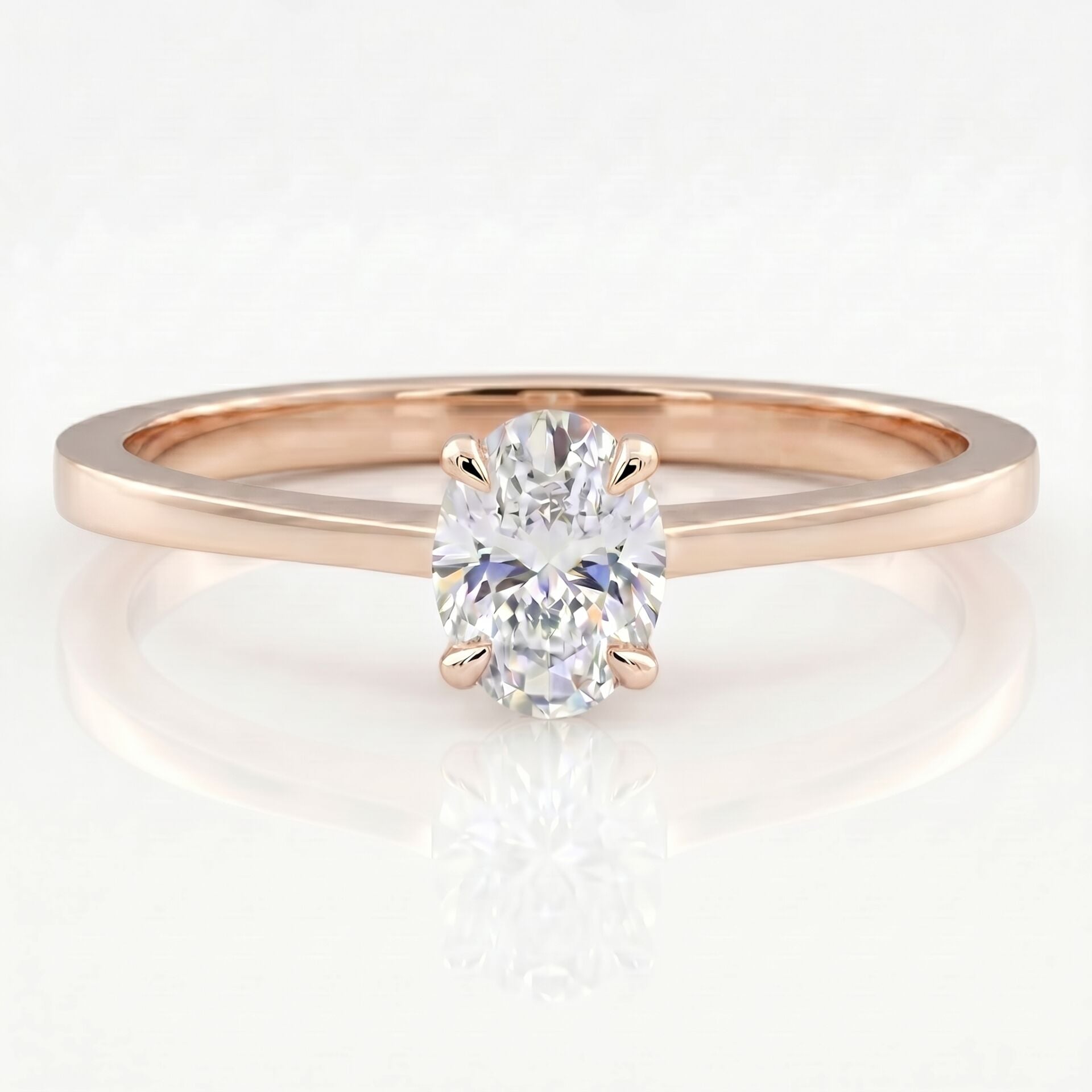 0.50 Karat E VS Laboratuvar Pırlanta Oval Tektaş Rose Altın Yüzük