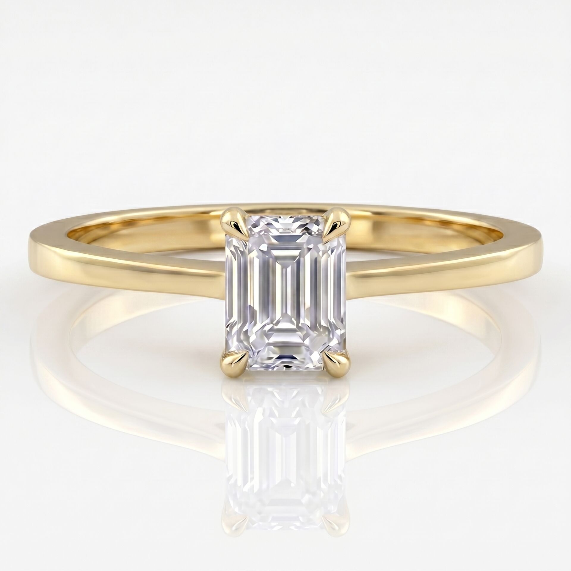 0.40 Carat E VS Lab Diamond Emerald Solitaire Yellow Gold Ring