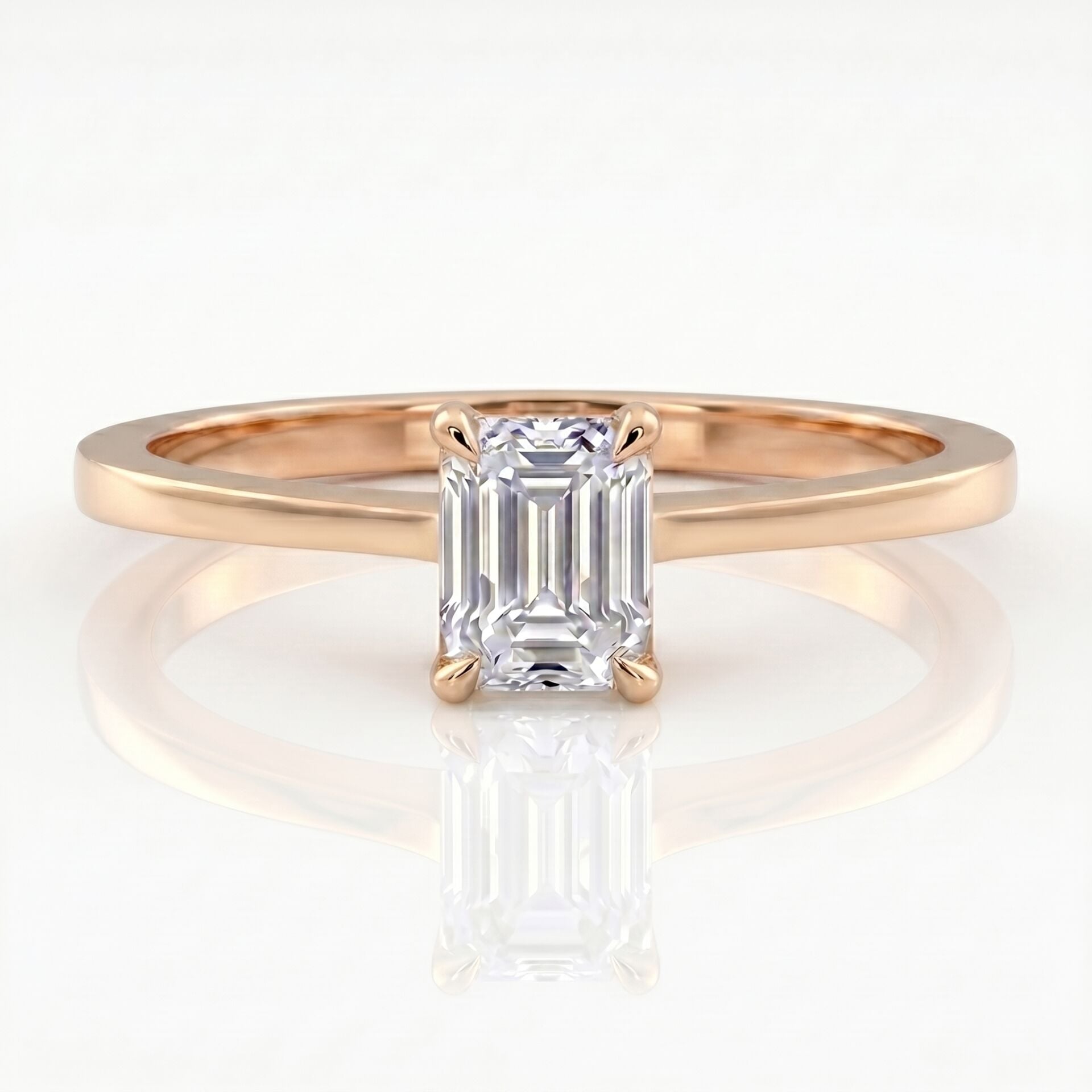 0.40 Karat E VS Laboratuvar Pırlanta Emerald Tektaş Rose Altın Yüzük