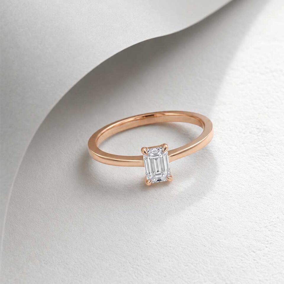 0.40 Karat E VS Laboratuvar Pırlanta Emerald Tektaş Rose Altın Yüzük