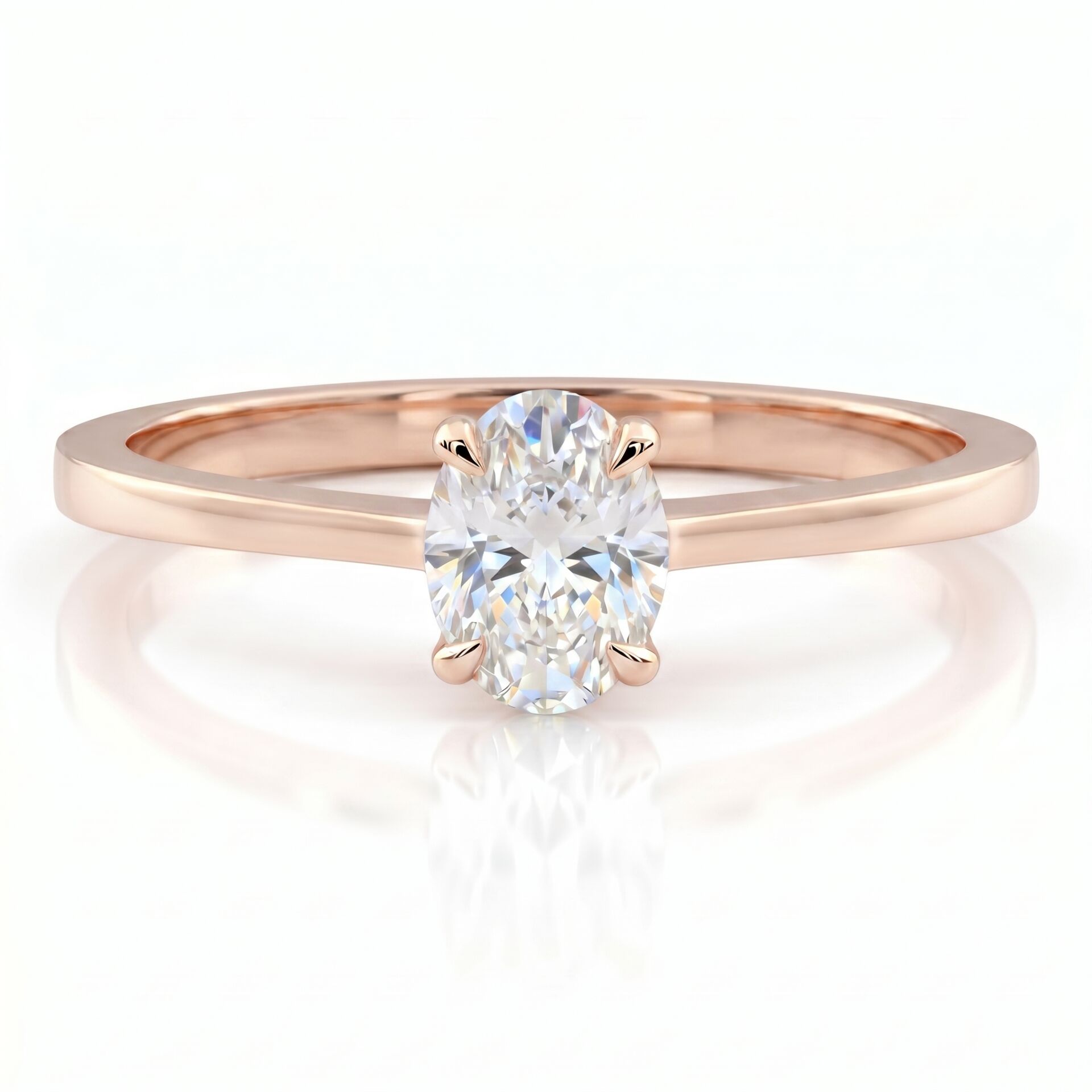 0.60 Karat E VS Laboratuvar Pırlanta Oval Tektaş Rose Altın Yüzük