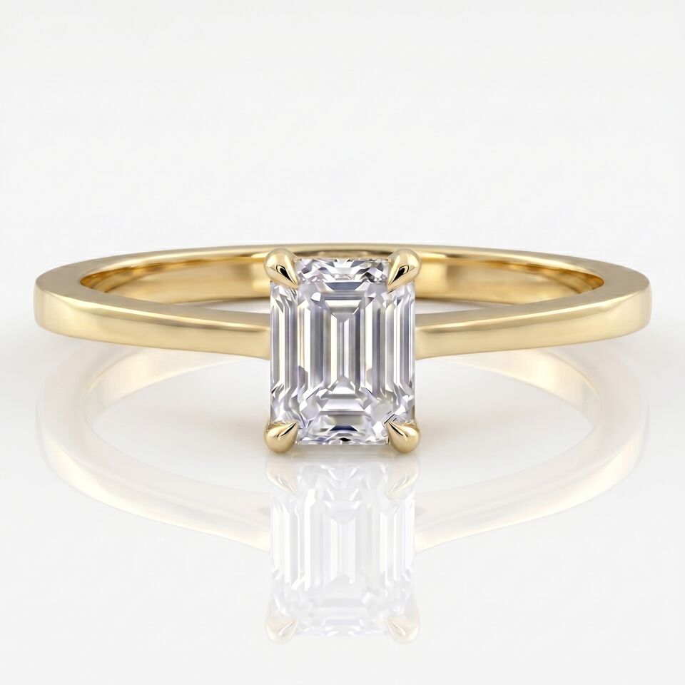 0.50 Carat D VS Lab Diamond Emerald Solitaire Yellow Gold Ring