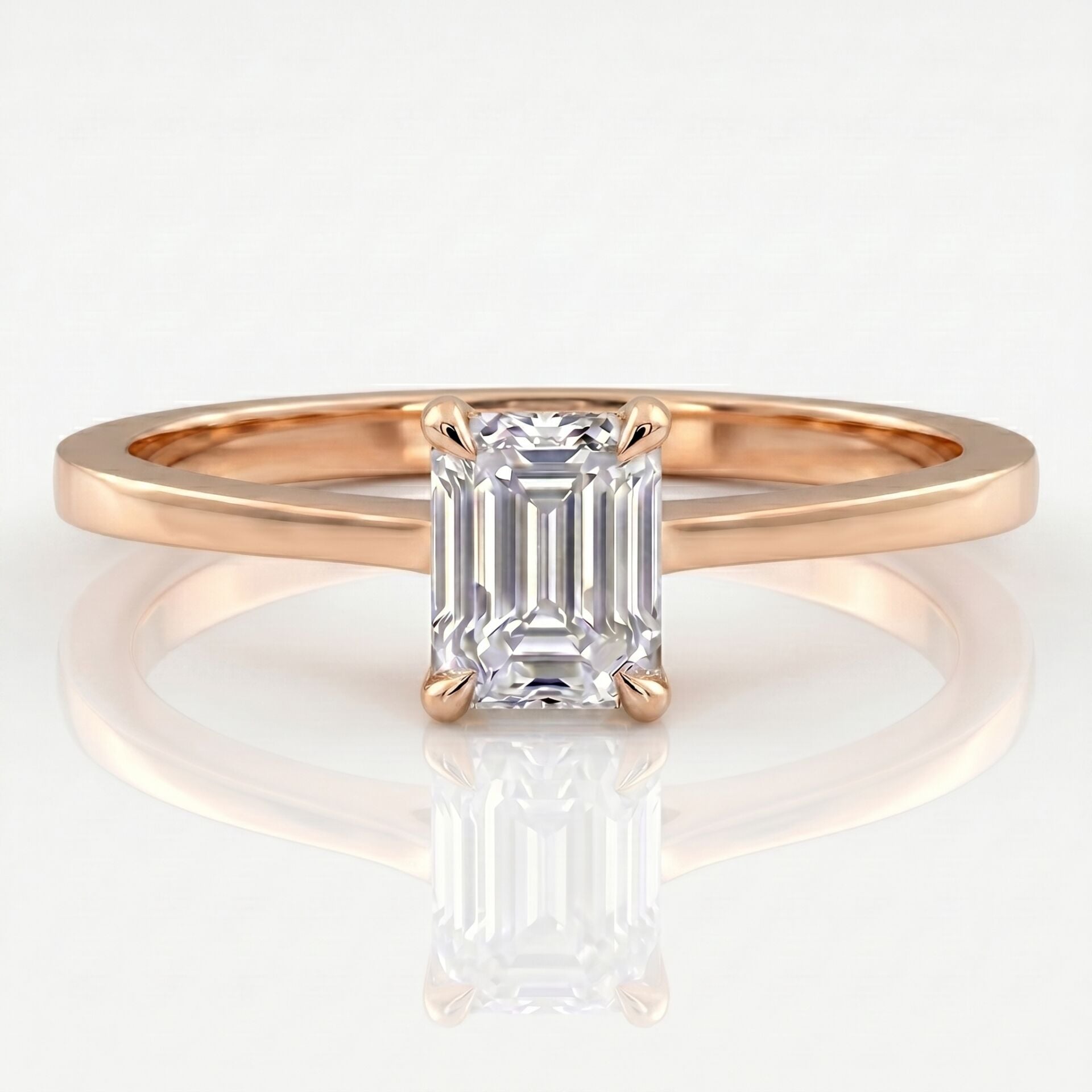 0.50 Carat D VS Lab Diamond Emerald Solitaire Rose Gold Ring