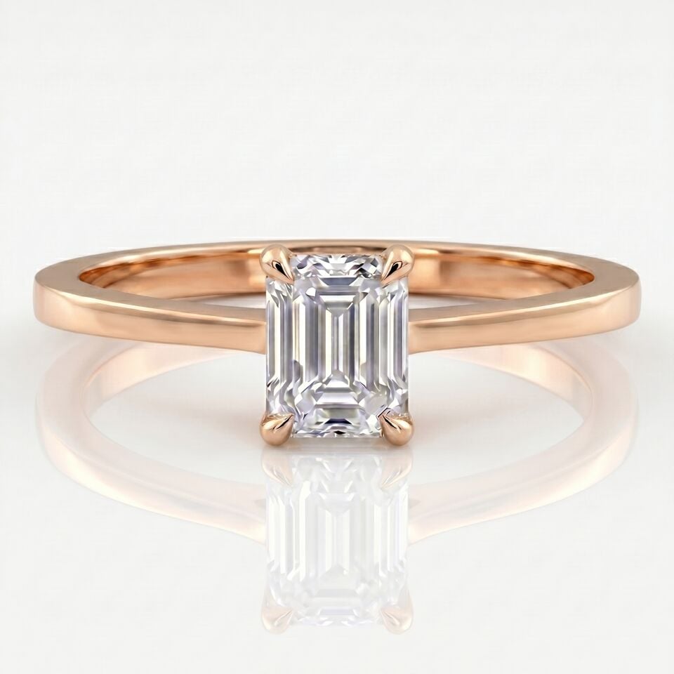 0.50 Carat D VS Lab Diamond Emerald Solitaire Rose Gold Ring