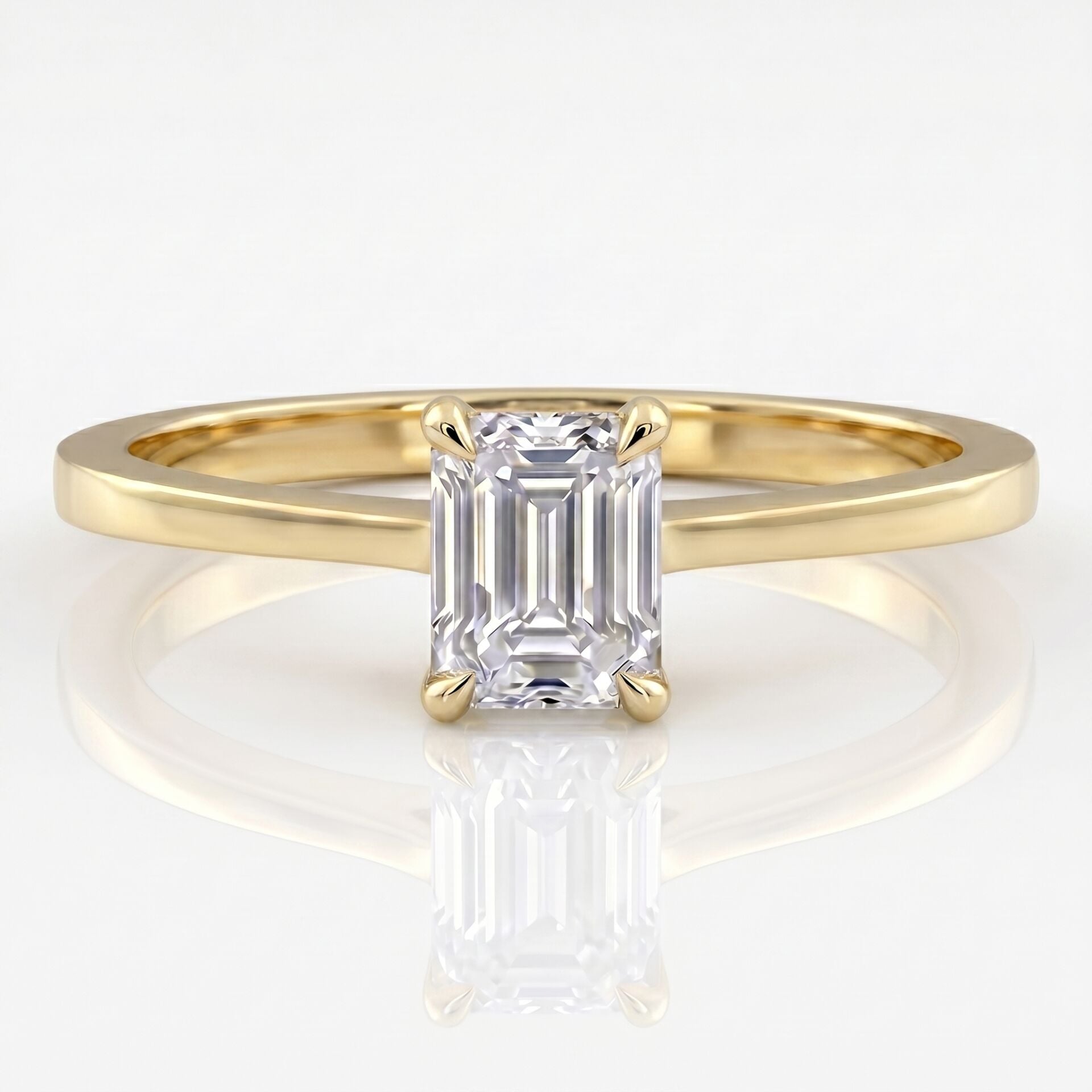 0.50 Karat E VS Laboratuvar Pırlanta Emerald Tektaş Sarı Altın Yüzük
