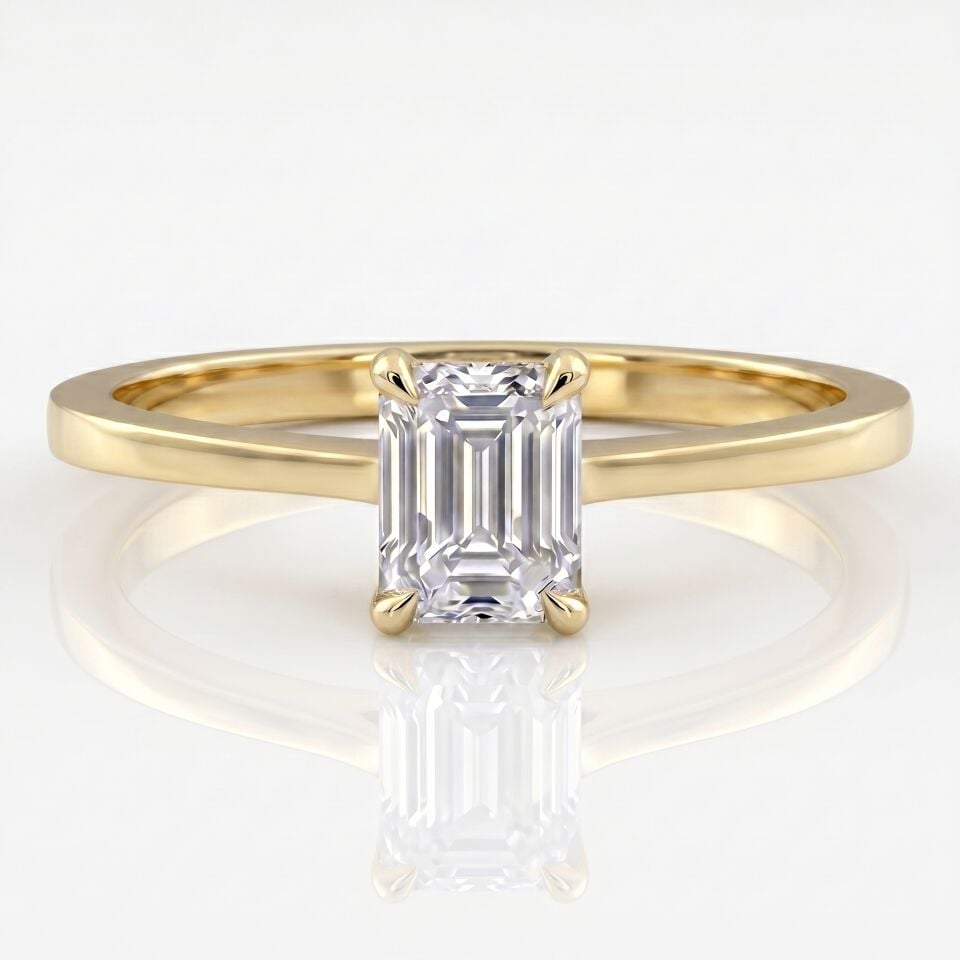 0.50 Carat E VS Lab Diamond Emerald Solitaire Yellow Gold Ring