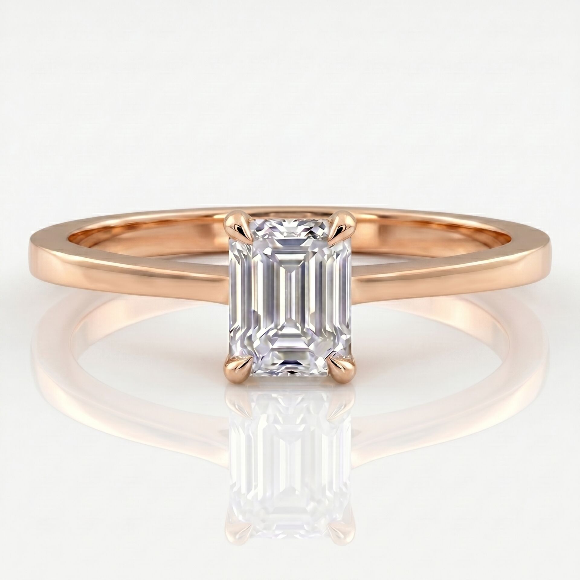 0.50 Carat E VS Lab Diamond Emerald Solitaire Rose Gold Ring